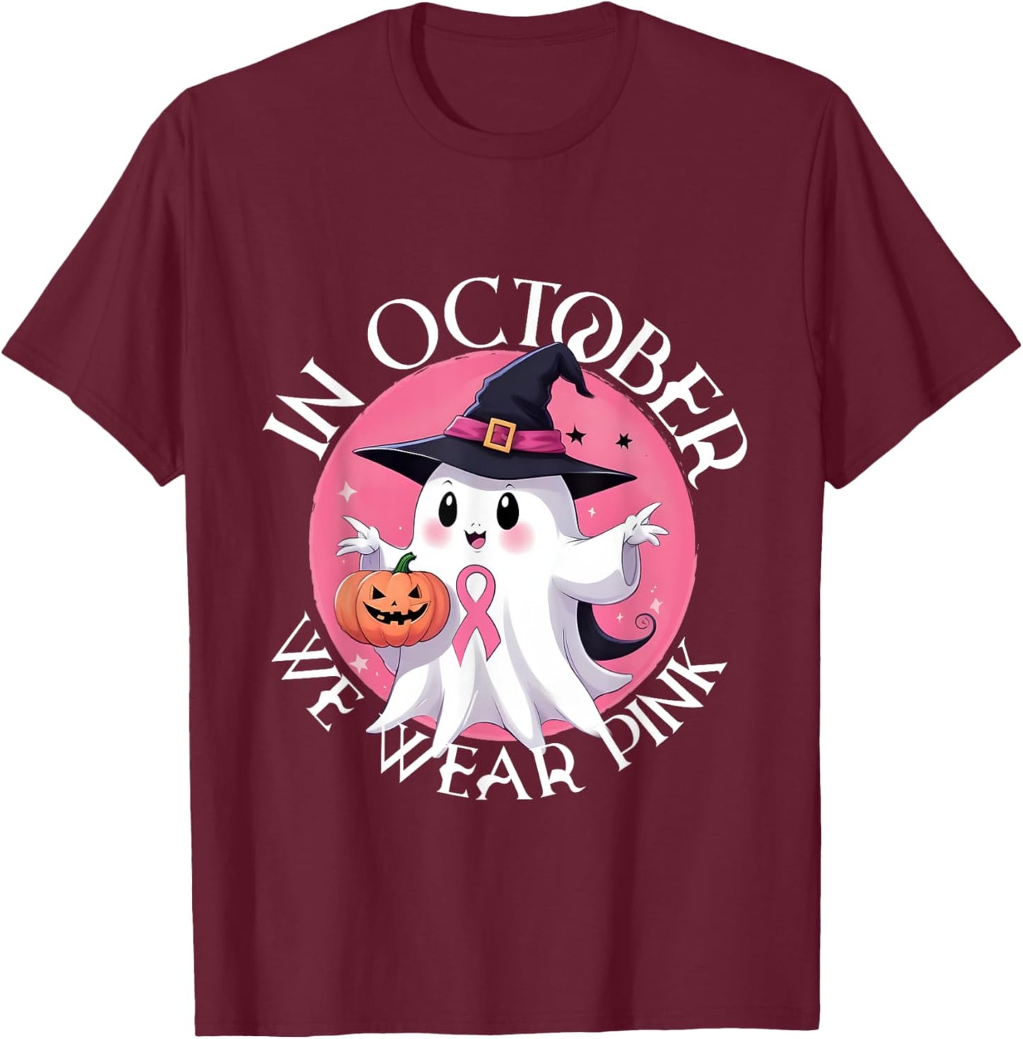 In October We Wear Pink Breast Cancer Halloween T-Shirt - T-Shirt | Maroon