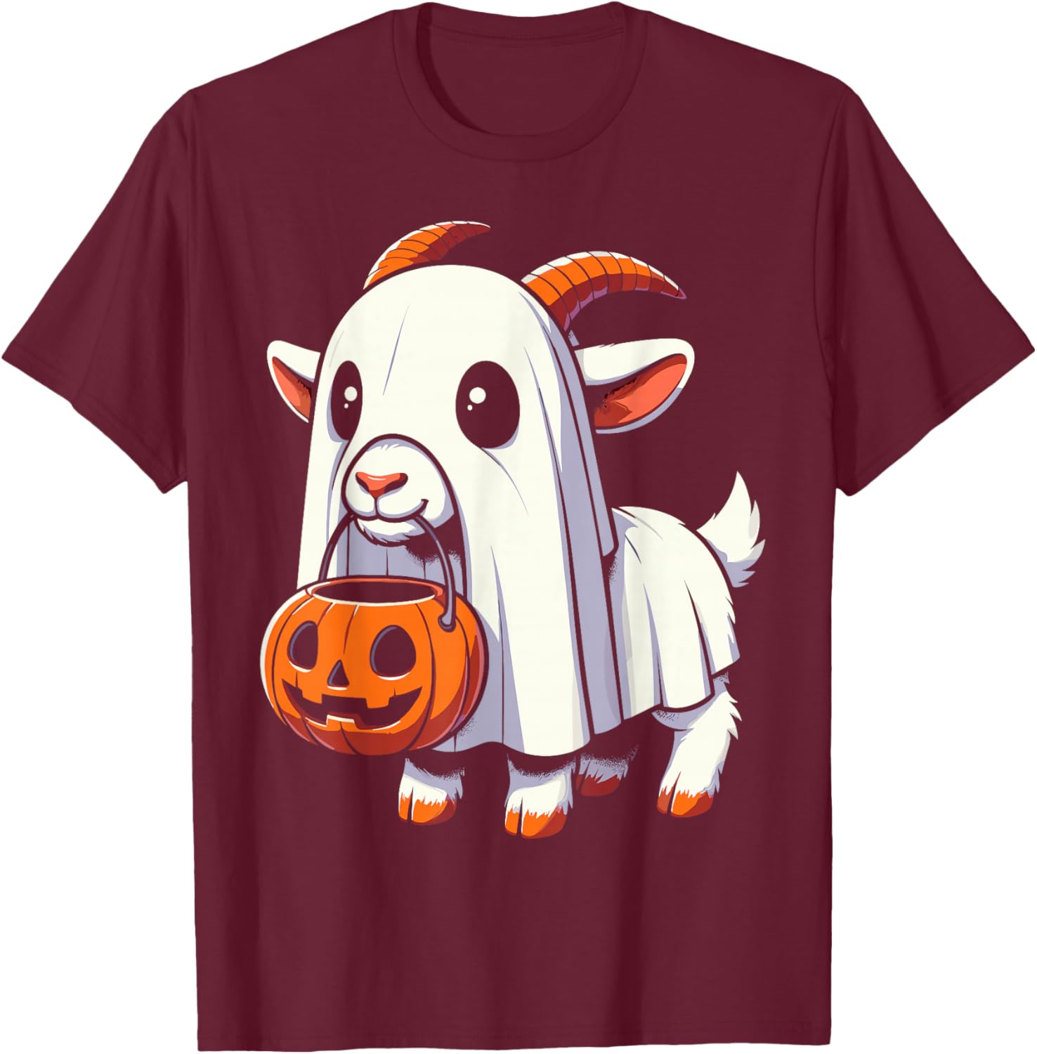 Halloween Cute Goat Ghost T-Shirt - T-Shirt | Maroon