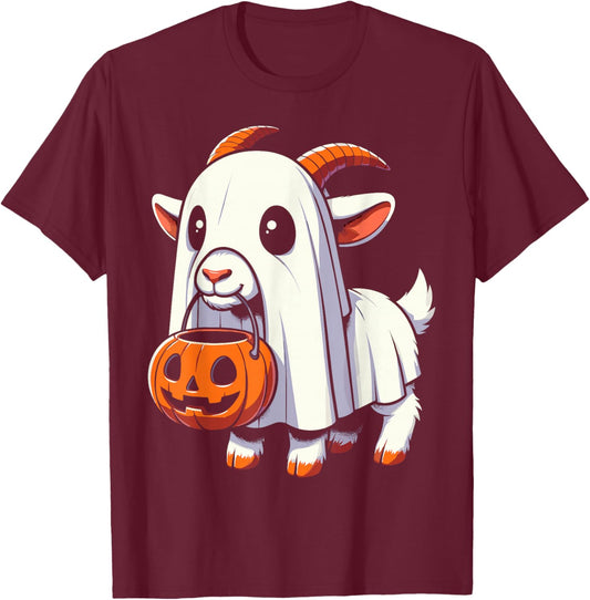 Halloween Cute Goat Ghost T-Shirt - T-Shirt | Maroon
