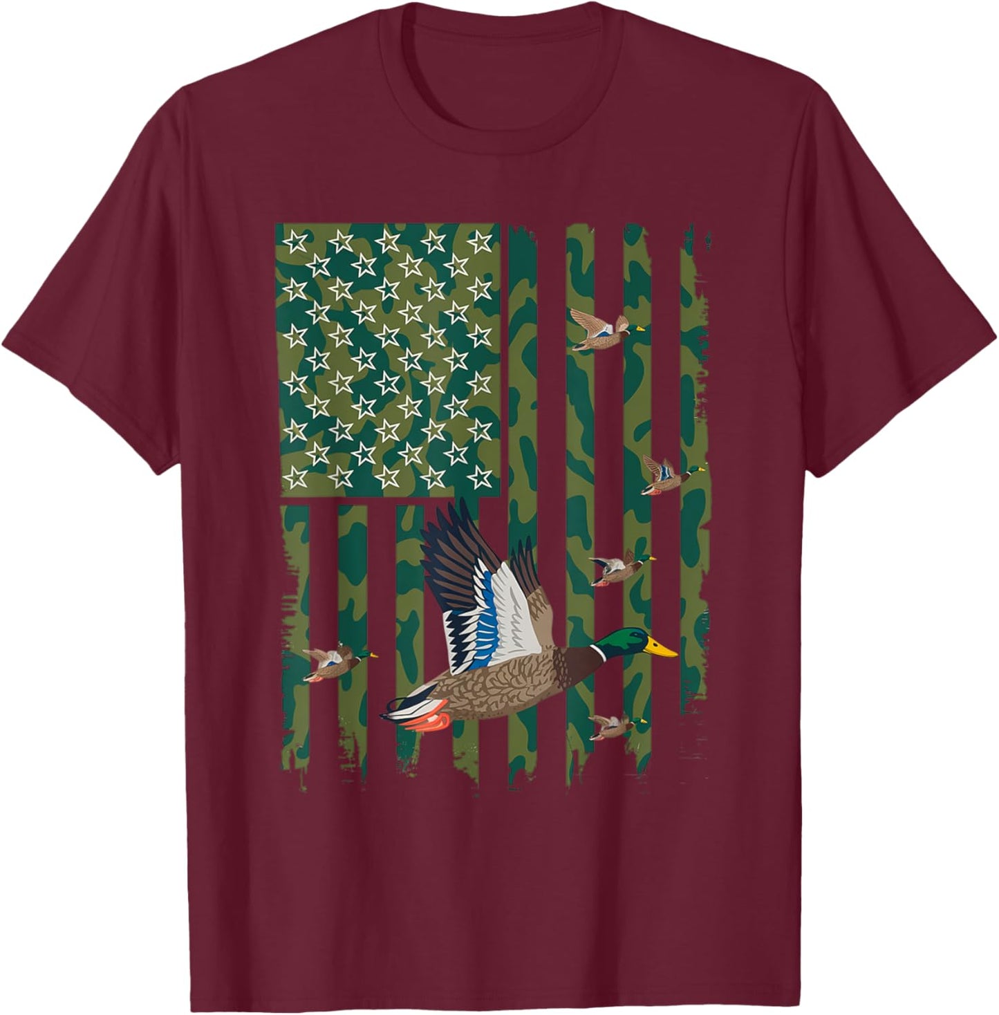 Camo Duck Hunting Shirt American Flag Hunting Gifts Men Boys T-Shirt - T-Shirt | Maroon