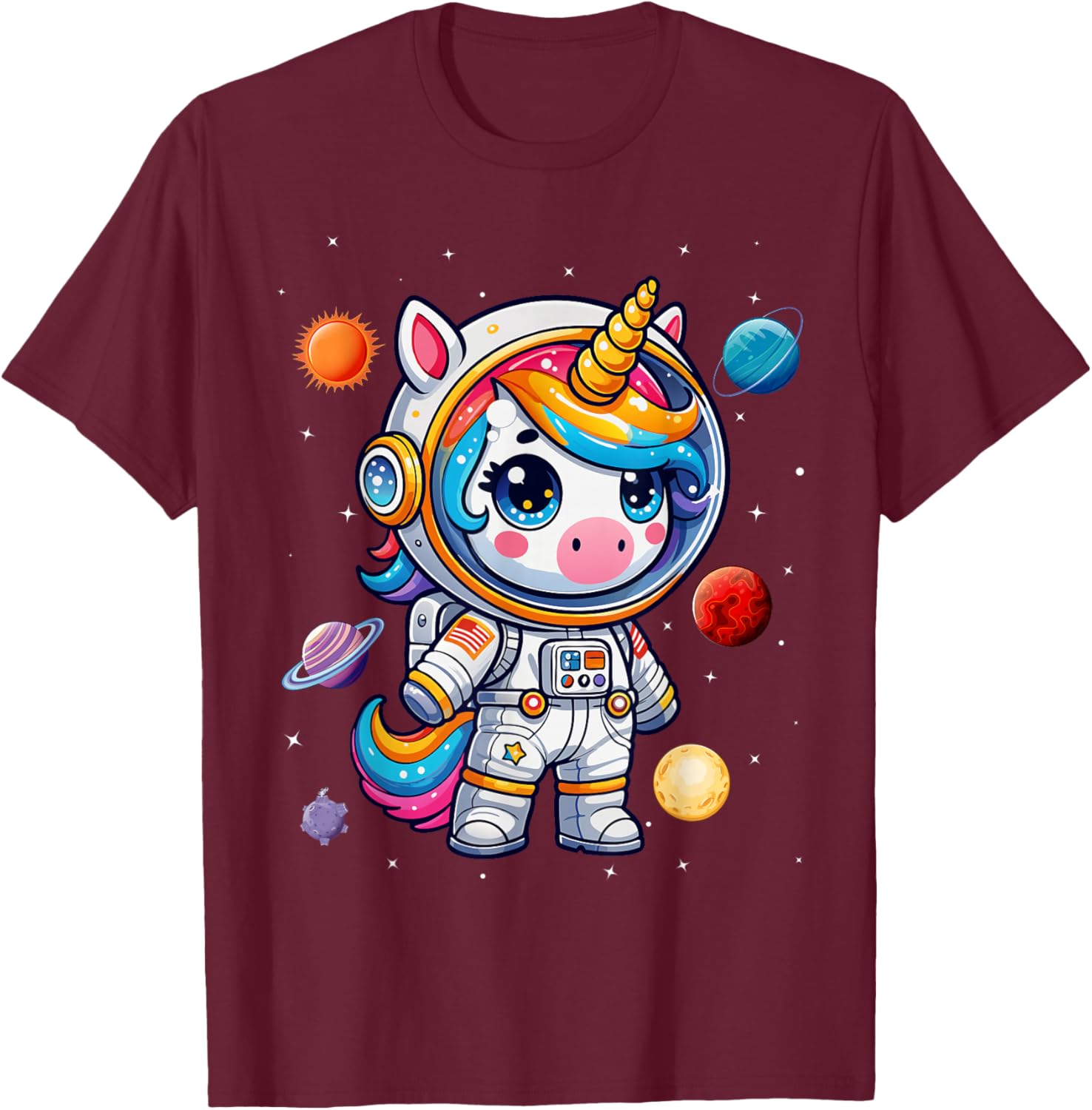 Unicorn Astronaut Cute Space Suit Galaxy Planet Girls T-Shirt - T-Shirt | Maroon