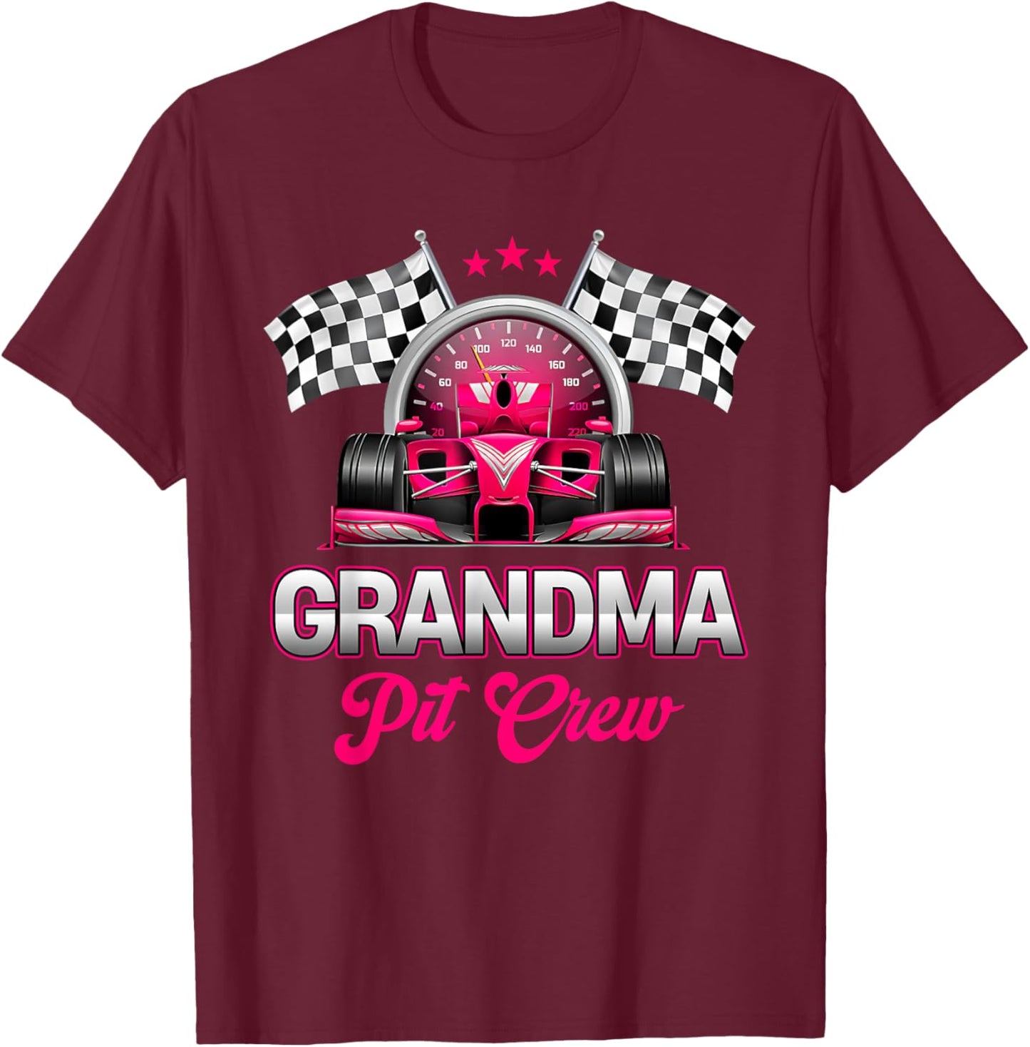 Grandma Pit Crew Race Car Birthday Girl Party Racing Family T-Shirt - T-Shirt | Maroon