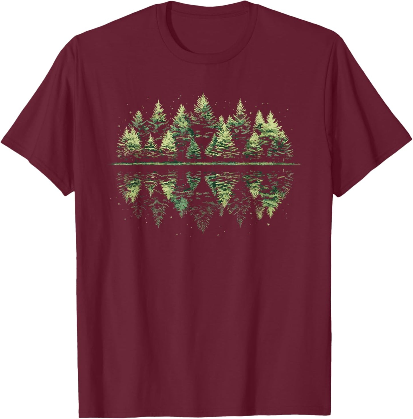 Nature Reflection Forest Trees Outdoor Wildlife T-Shirt - T-Shirt | Maroon