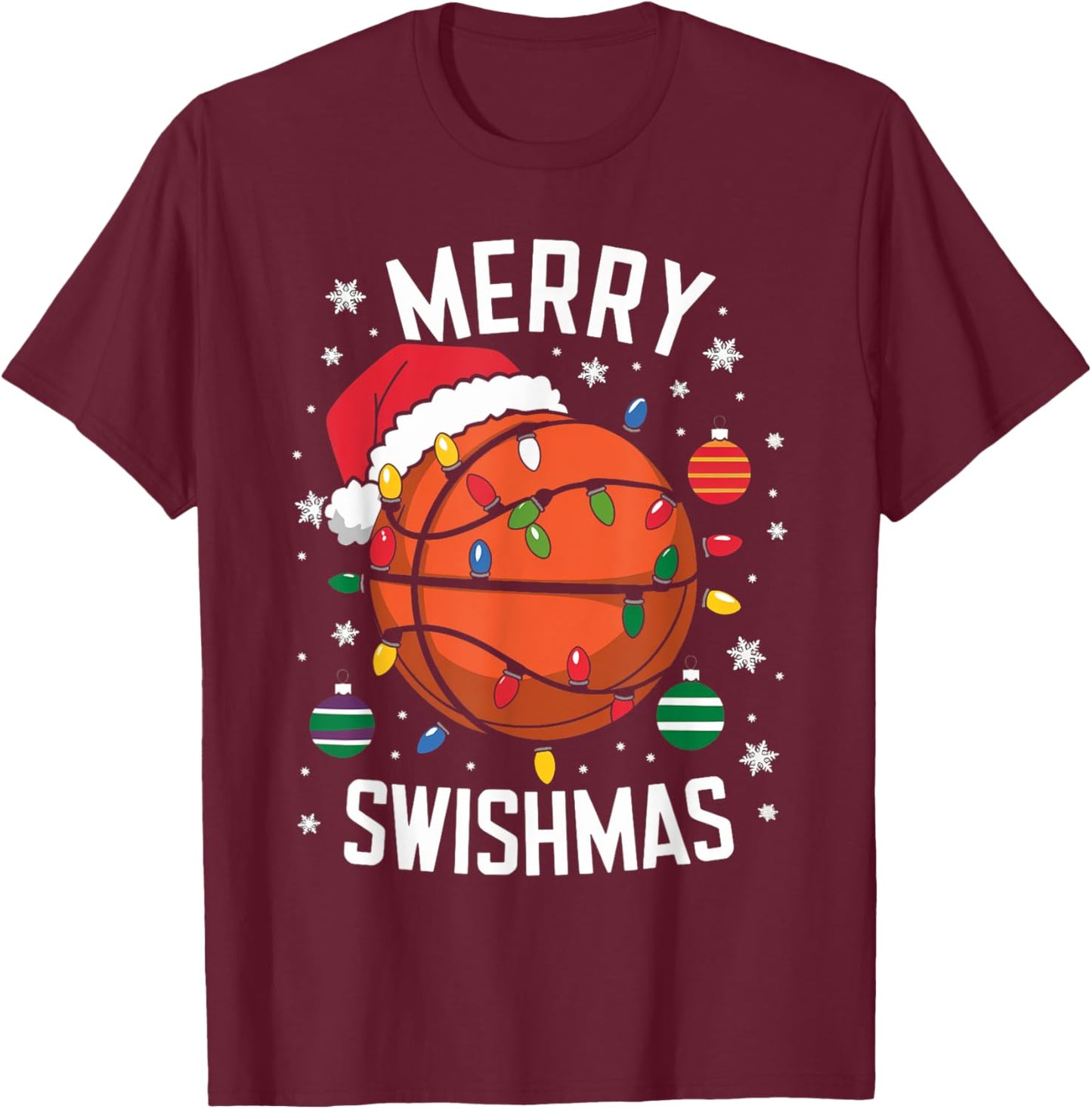 Merry Swishmas Christmas Xmas Basketball Boys Kids Men T-Shirt - T-Shirt | Maroon