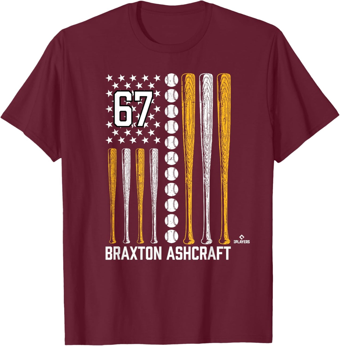 Baseball American Flag Braxton Ashcraft Pittsburgh Baseball T-Shirt - T-Shirt | Maroon