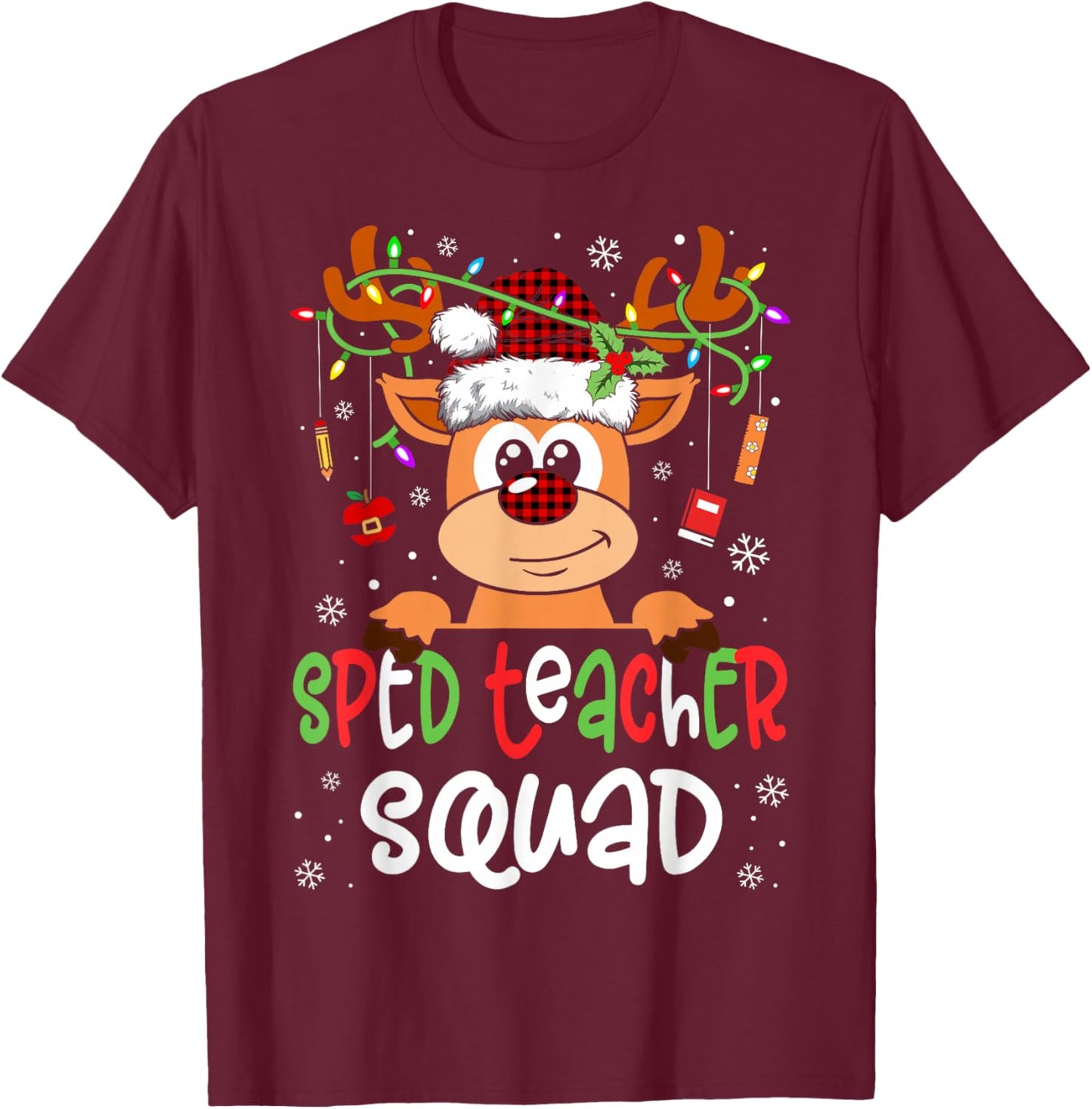 Sped Teacher Squad Reindeer Christmas Special Education T-Shirt - T-Shirt | Maroon