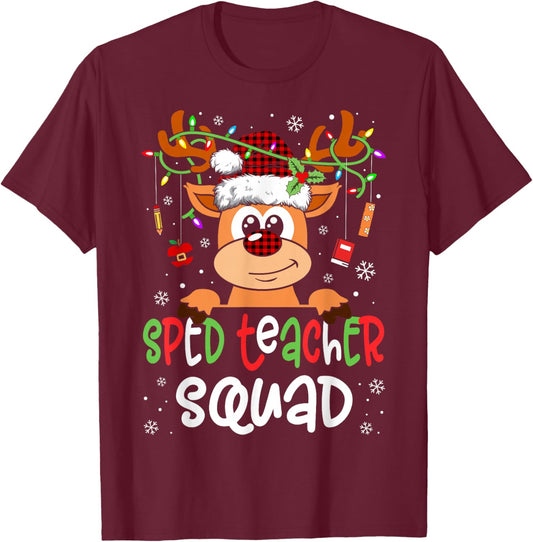 Sped Teacher Squad Reindeer Christmas Special Education T-Shirt - T-Shirt | Maroon