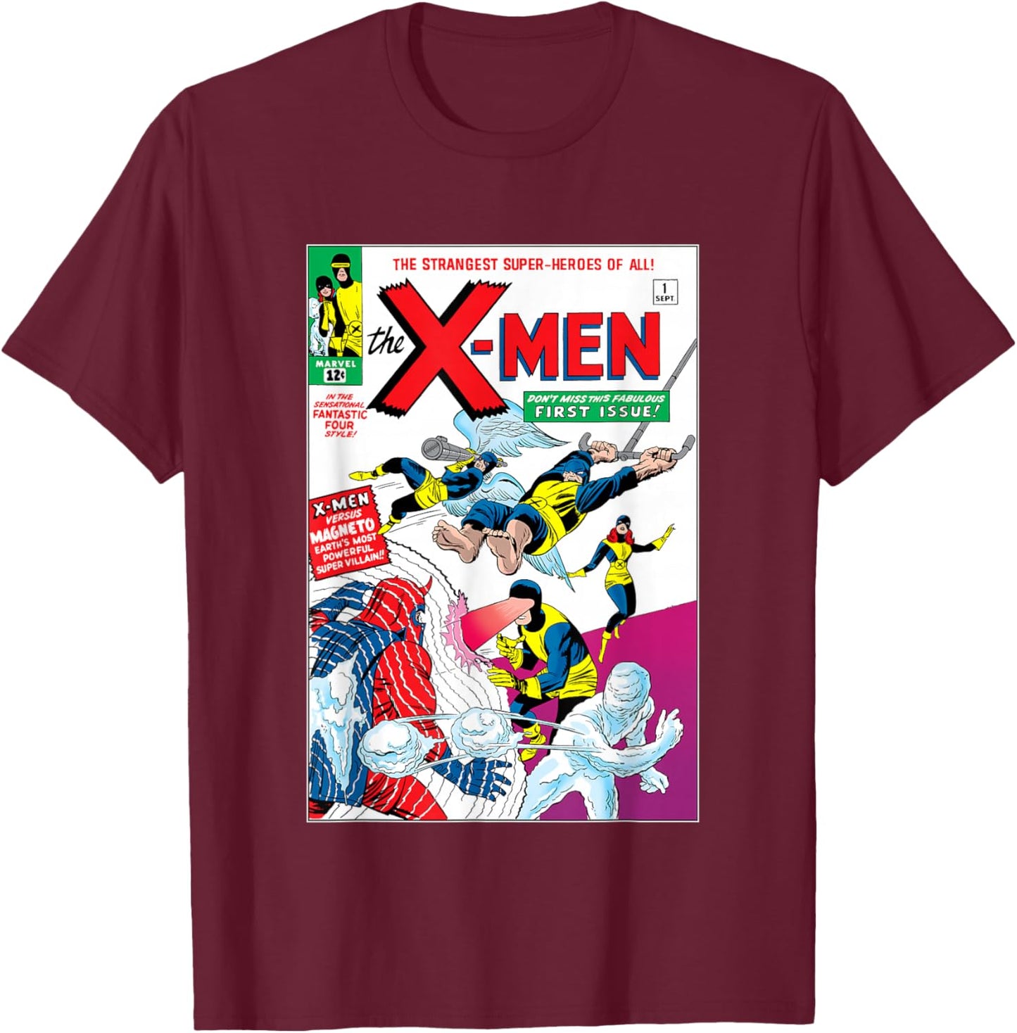 Marvel X-Men First Comic Book Appearance Cover Vintage T-Shirt - T-Shirt | Maroon