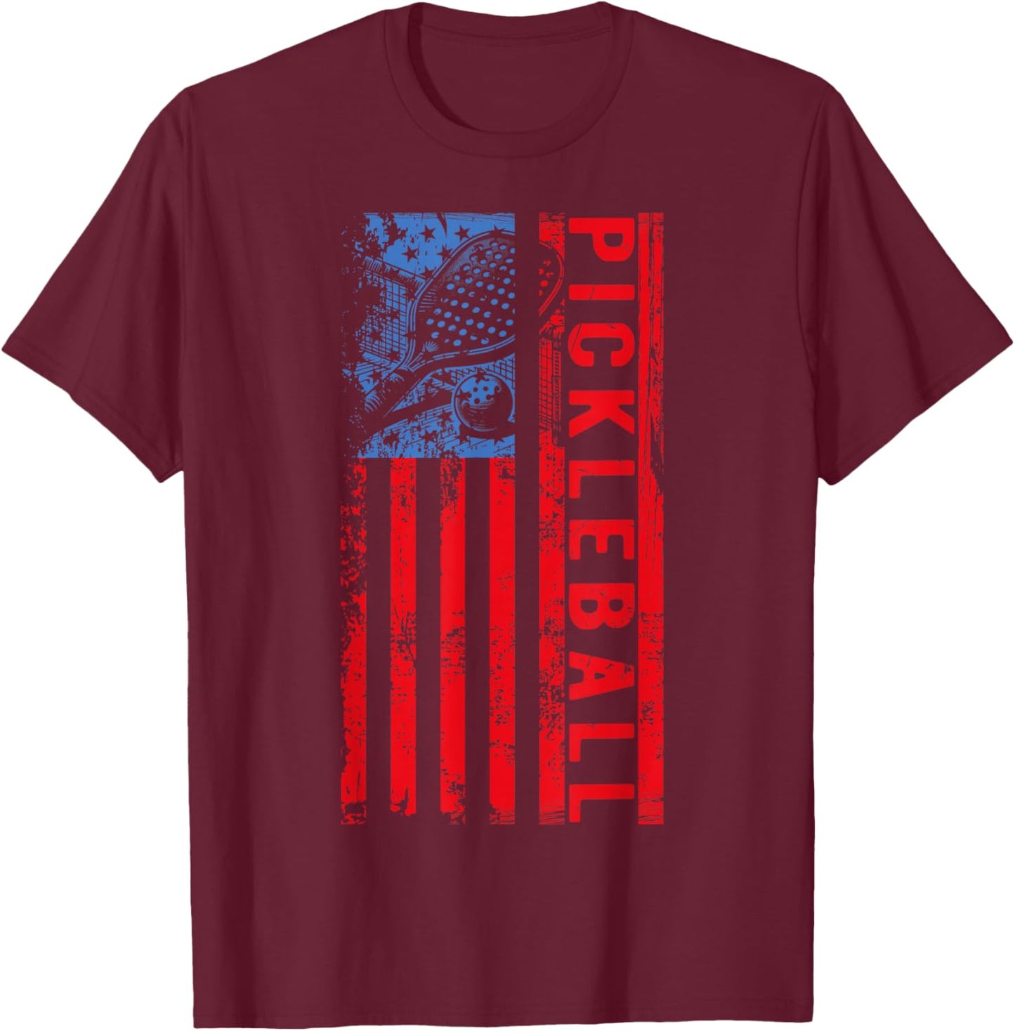 US Flag Pickleball American Pickleball Player T-Shirt - T-Shirt | Maroon