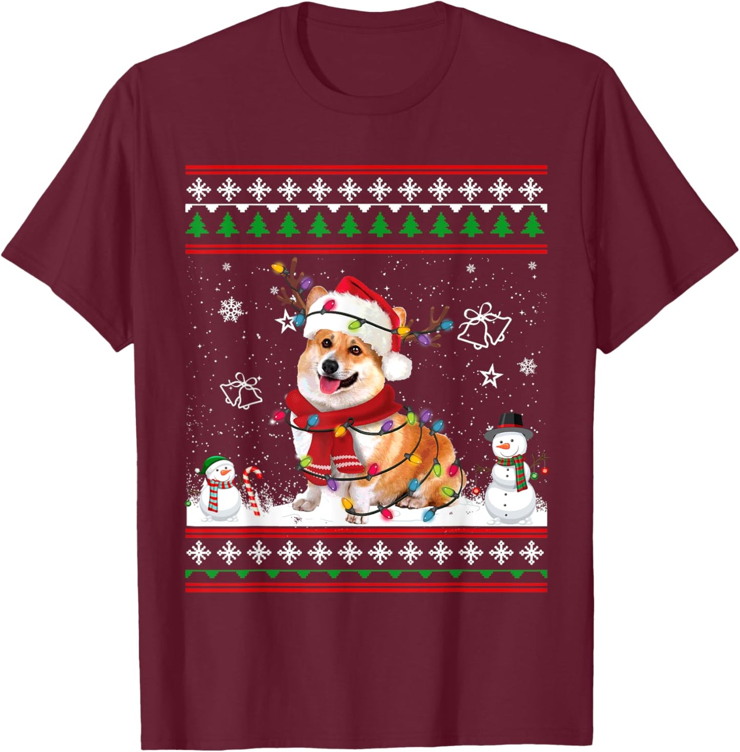 Corgi Christmas Ugly Sweater Funny Dog Lover Xmas T-Shirt - T-Shirt | Maroon