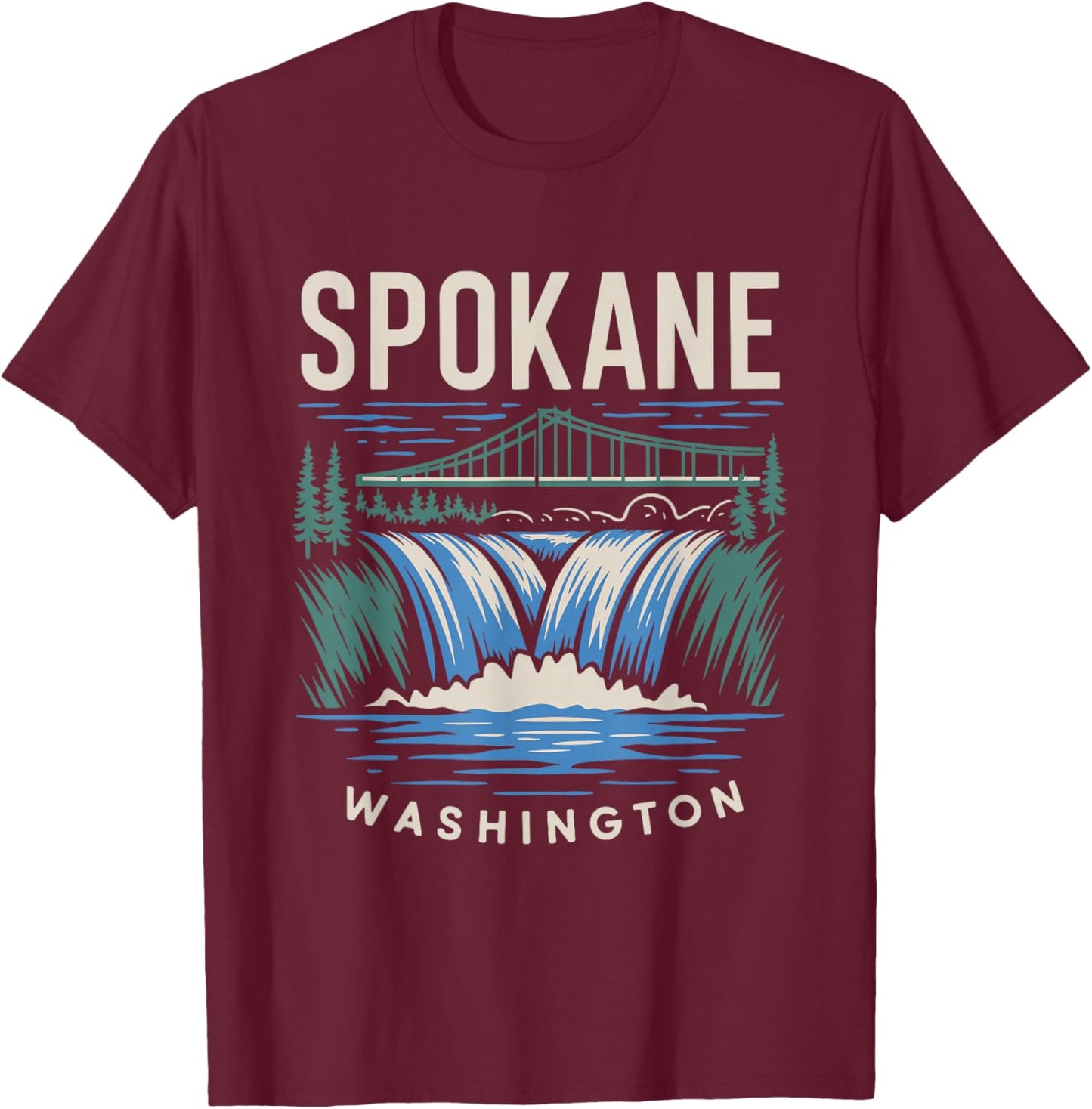 Spokane Washington Waterfall | Vintage Bridge Souvenir T-Shirt - T-Shirt | Maroon