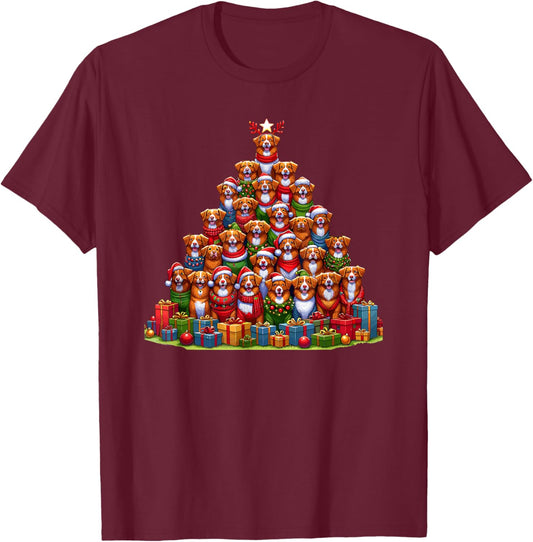 Christmas Tree Nova Scotia Duck Tolling Retriever Toller T-Shirt - T-Shirt | Maroon