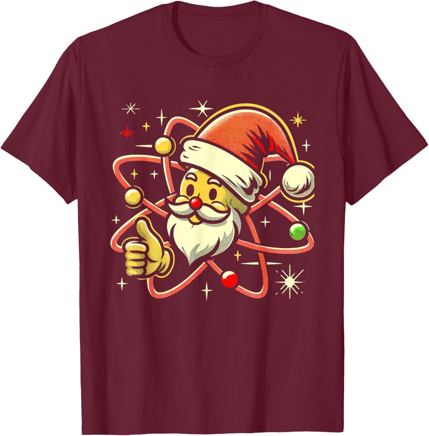 Santa Atom Christmas Thumbs Up Radiation Nuclear Fallout T-Shirt - T-Shirt | Maroon