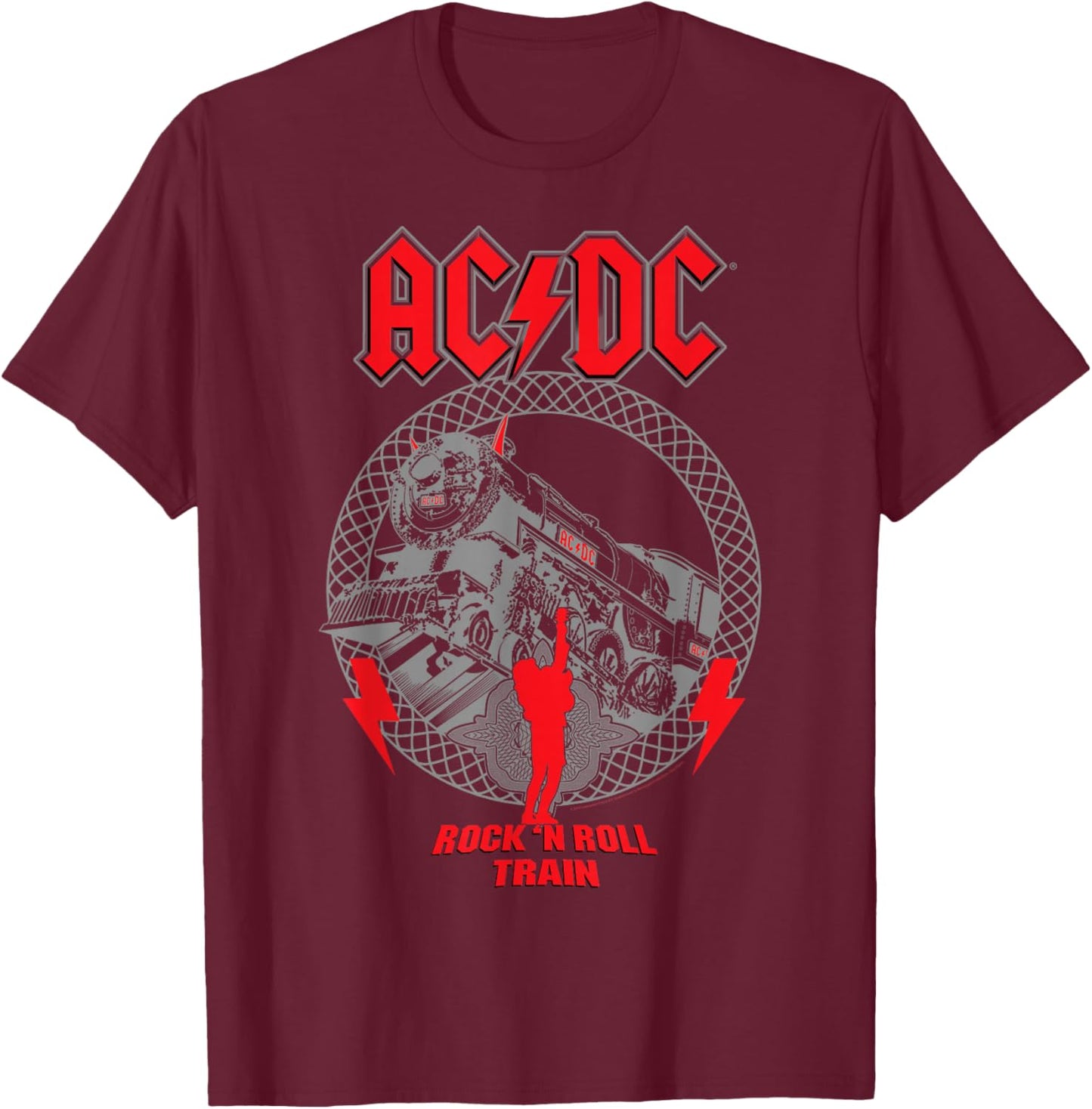 AC/DC Devil Train - , Black, Small, Short Sleeve, Cotton, Polyester 100%, Modern, Lightweight, , Double Cuff, Solid with Design/Print, , AC/DC Fans, All Ages T-Shirt - T-Shirt | Maroon