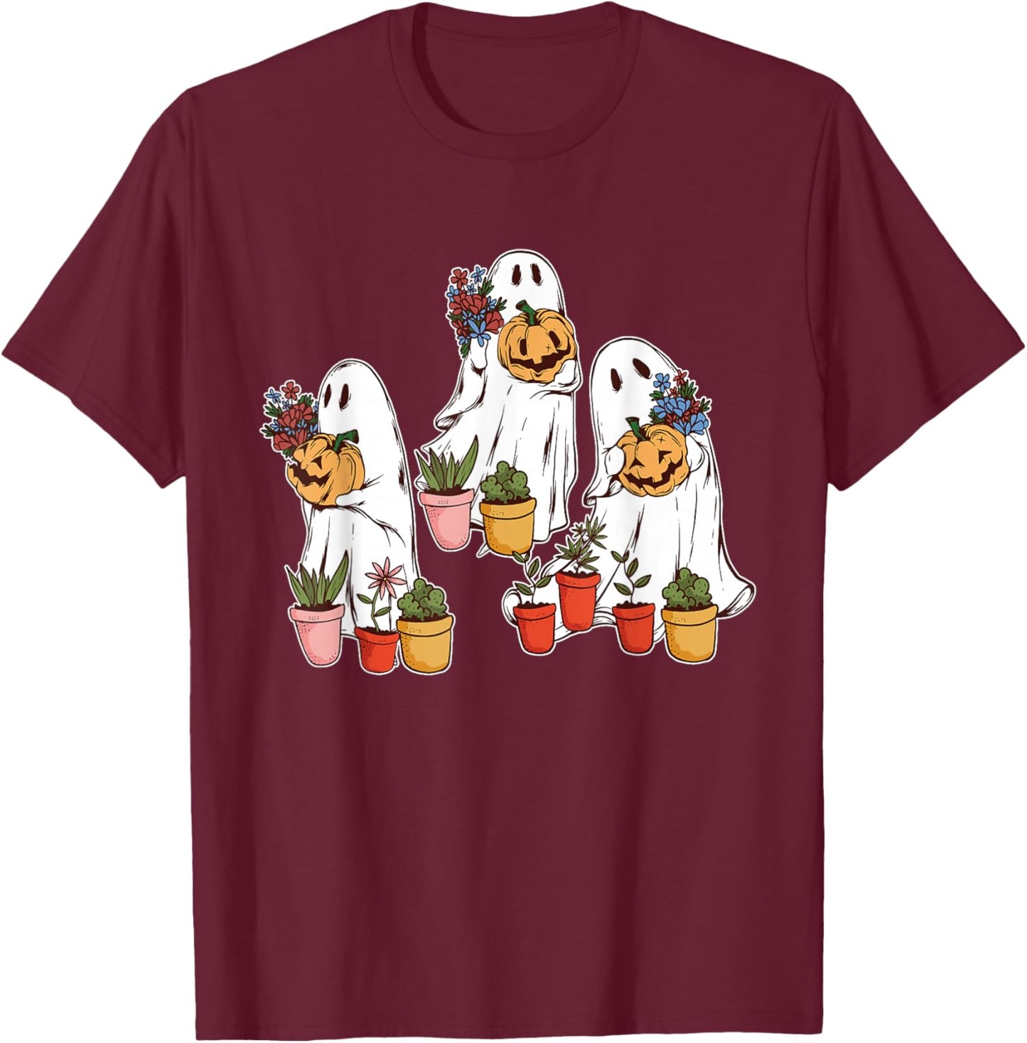 Ghost Plant Lady Halloween Ghostly Gardening Plant T-Shirt - T-Shirt | Maroon