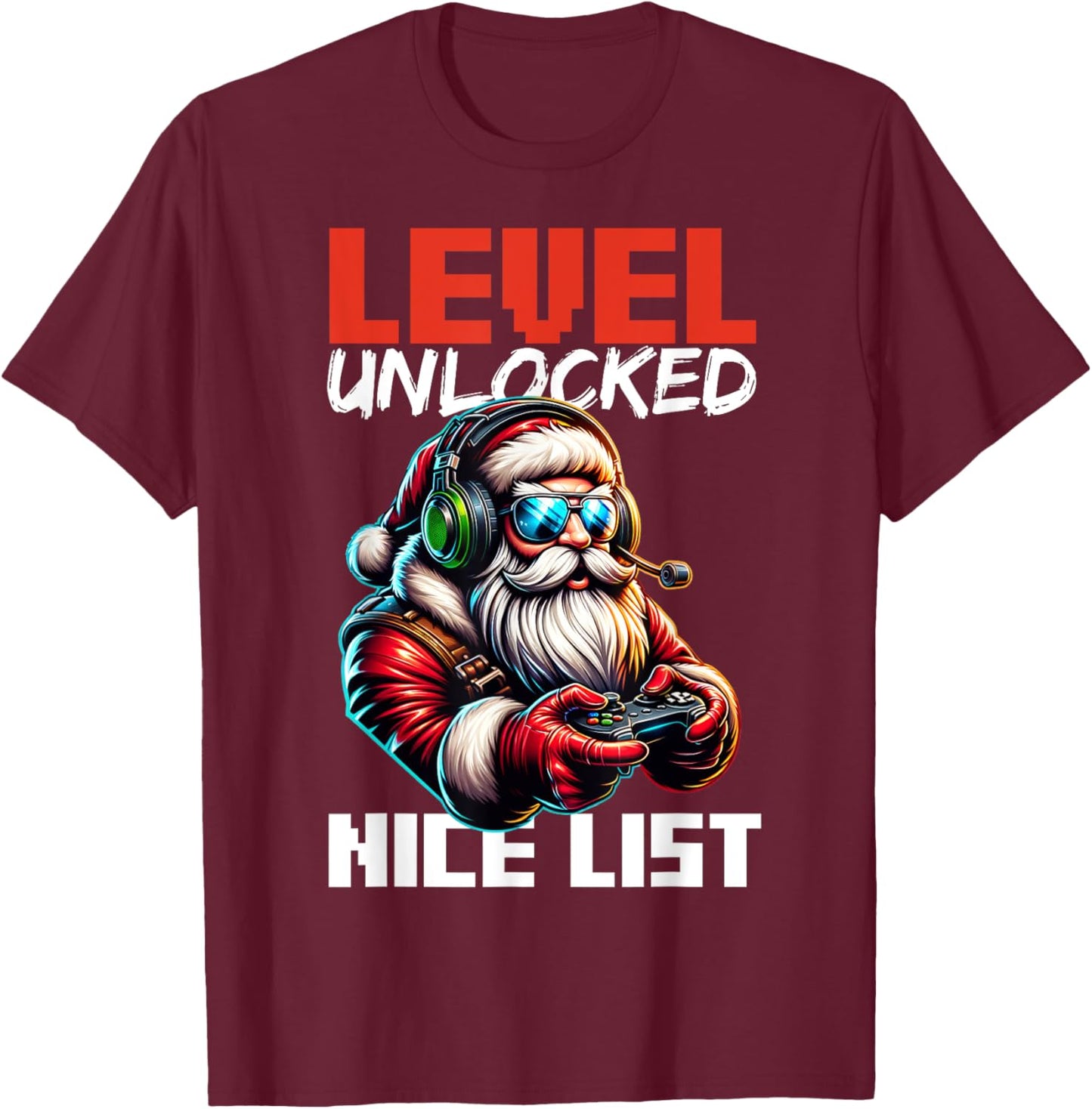 Christmas Gamer Boys Nice List Video Game Santa Xmas T-Shirt - T-Shirt | Maroon