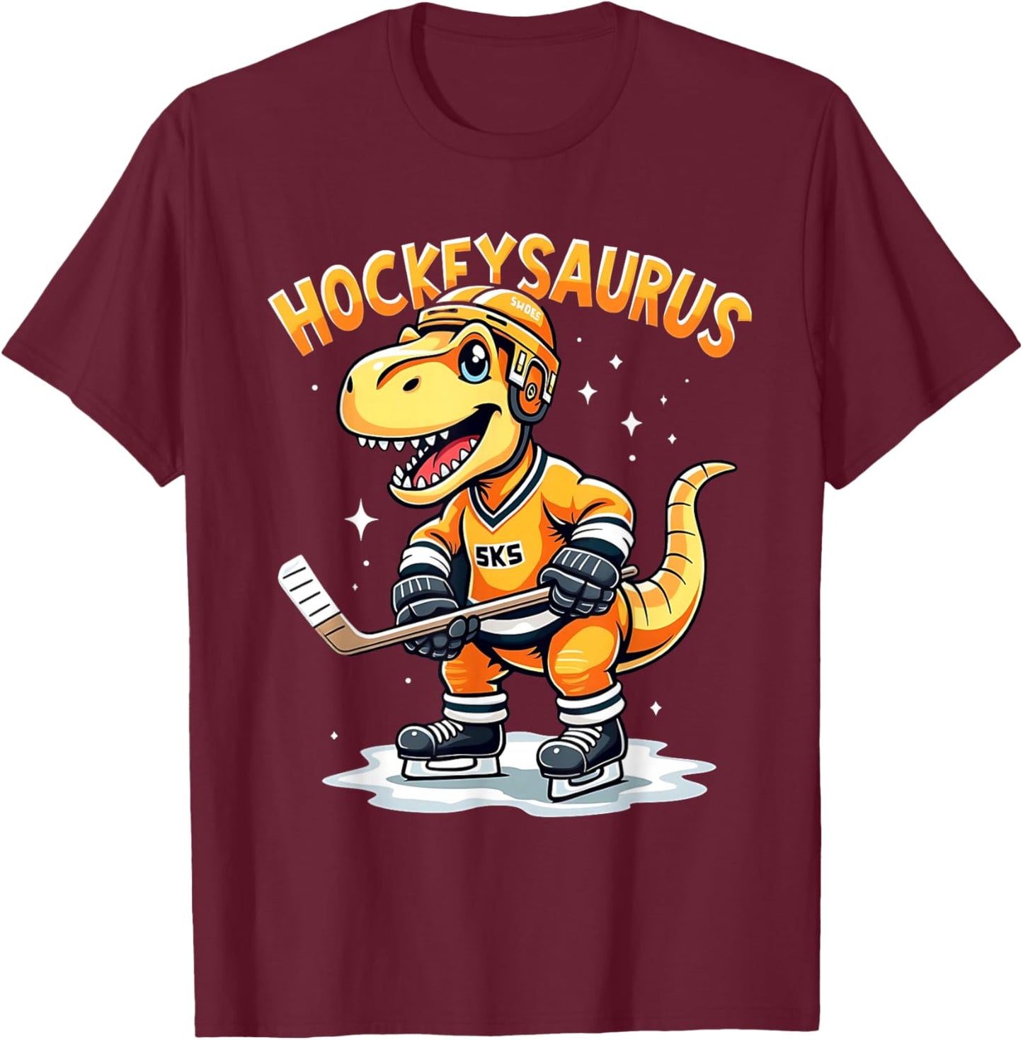 Hockeysaurus FunnyDinosaur Hockey Kids Hockey Boy T-Shirt - T-Shirt | Maroon