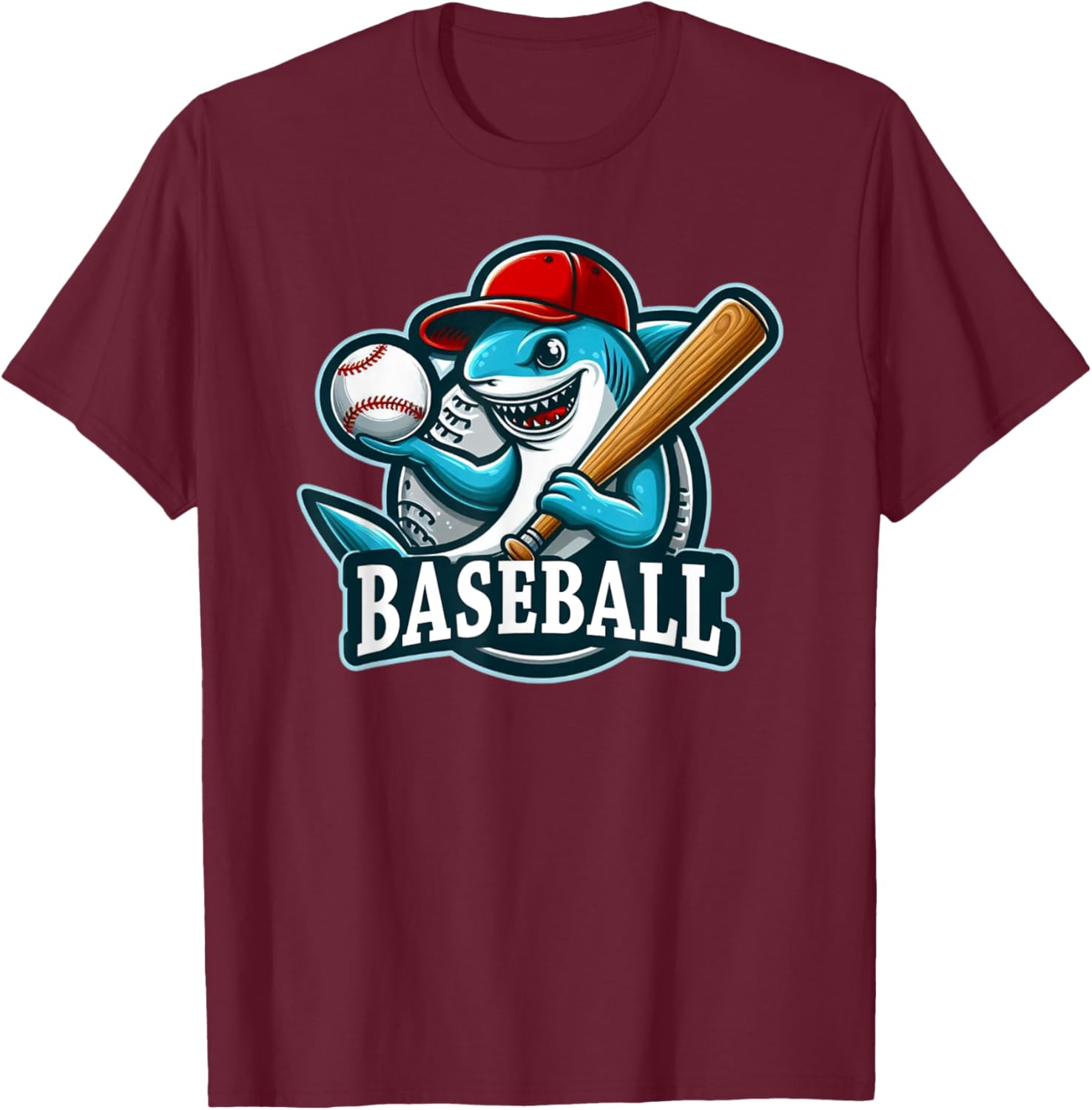 Baseball Shark Playing Baseball T-Shirt - T-Shirt | Maroon