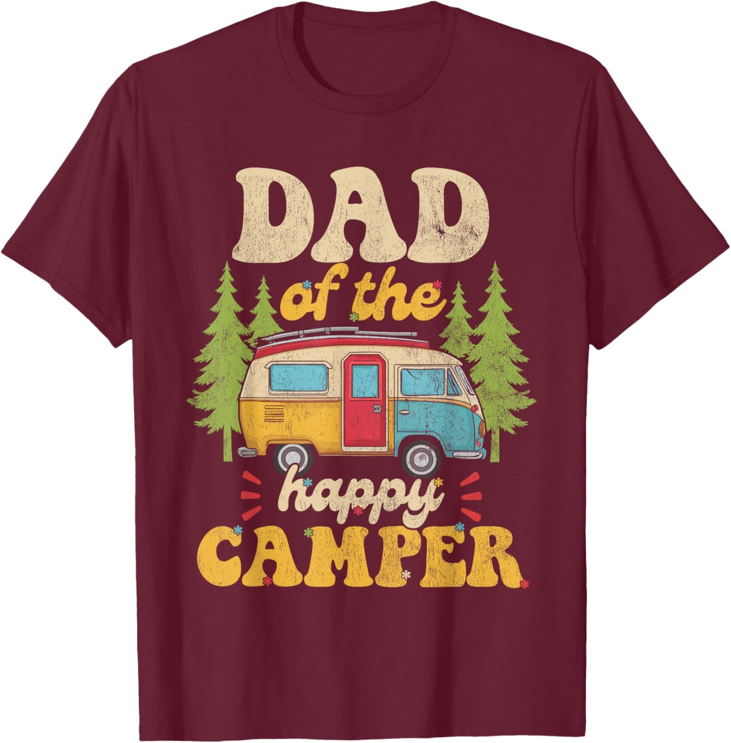 Dad of Happy Camper 1st Birthday Party Retro Dad T-Shirt - T-Shirt | Maroon
