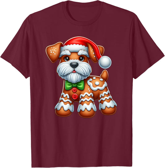 Gingerbread Man Miniature Schnauzer Christmas T-Shirt - T-Shirt | Maroon