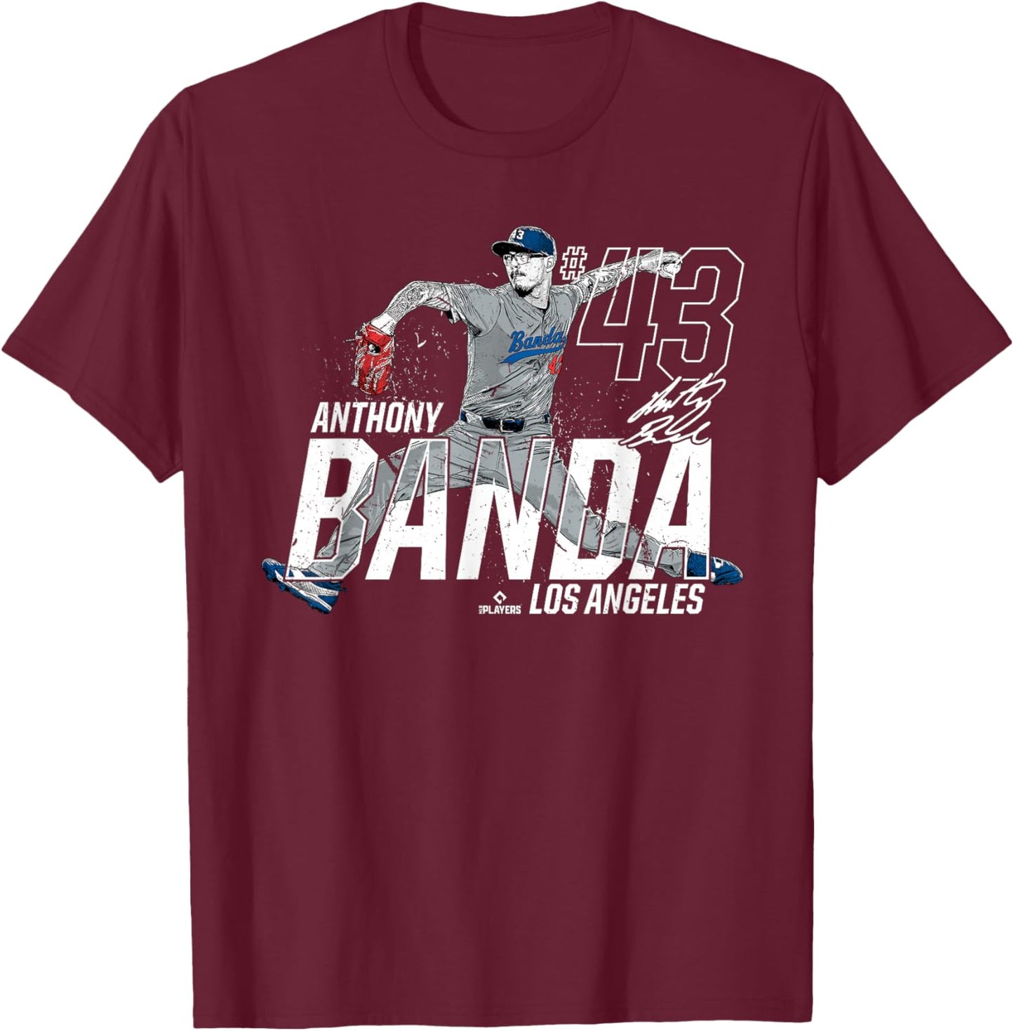 Dynamic Pose Anthony Banda Los Angeles Baseball MLBPA T-Shirt - T-Shirt | Maroon