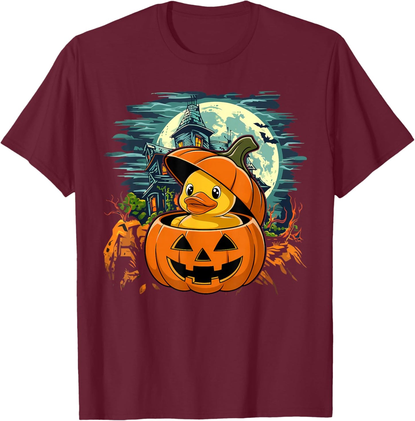 Rubber Duck Pumpkin - Funny Halloween T-Shirt - T-Shirt | Maroon