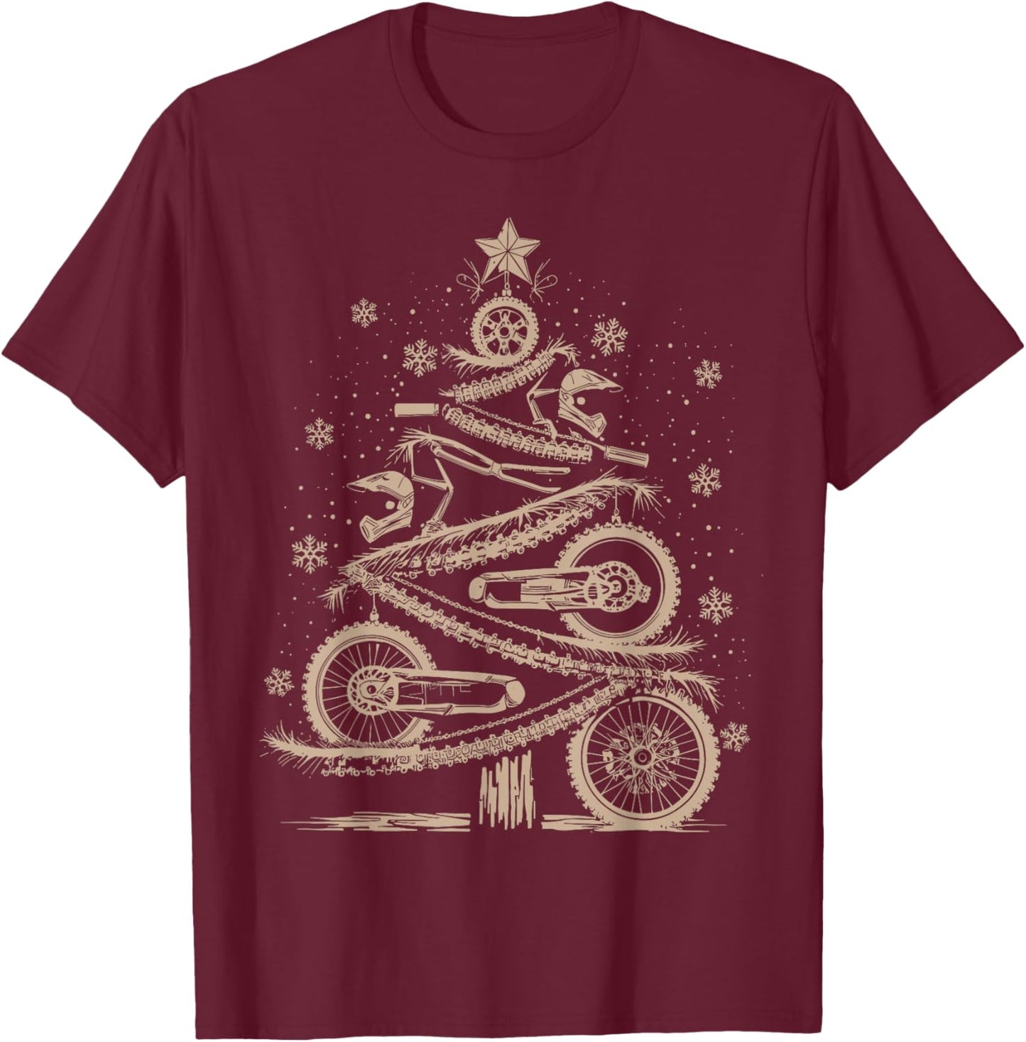 Funny Xmas Motocross Lover Dirt Bike Christmas Tree T-Shirt - T-Shirt | Maroon