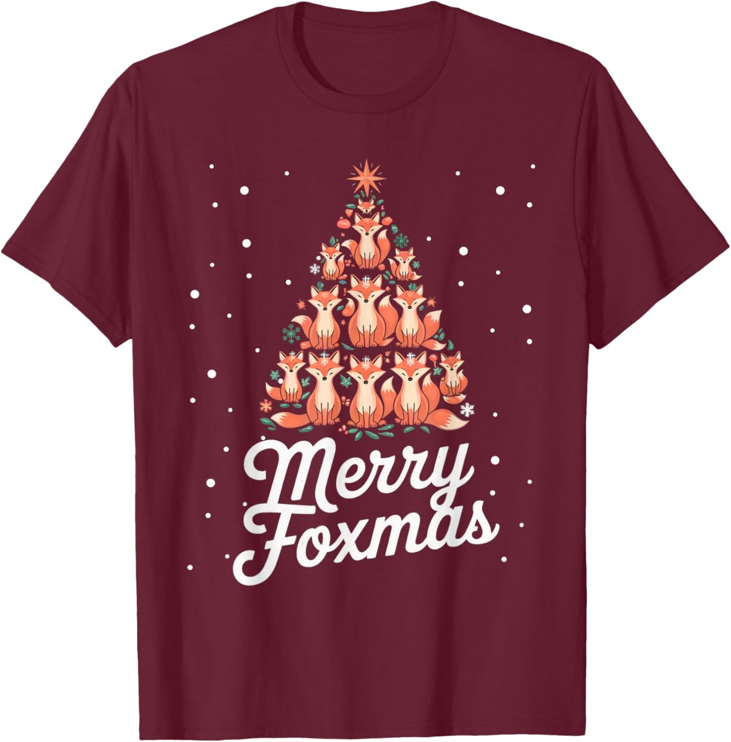 Fox Xmas Tree Foxes Christmas Tree Merry Foxmas T-Shirt - T-Shirt | Maroon