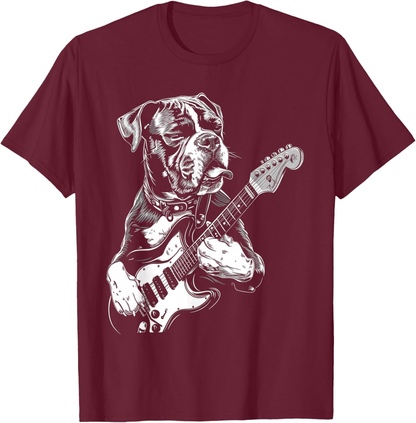 Funny Boxer Dog Playing Electric Guitar Rock Dog Dad Women Girls Kids T-Shirt - T-Shirt | Maroon