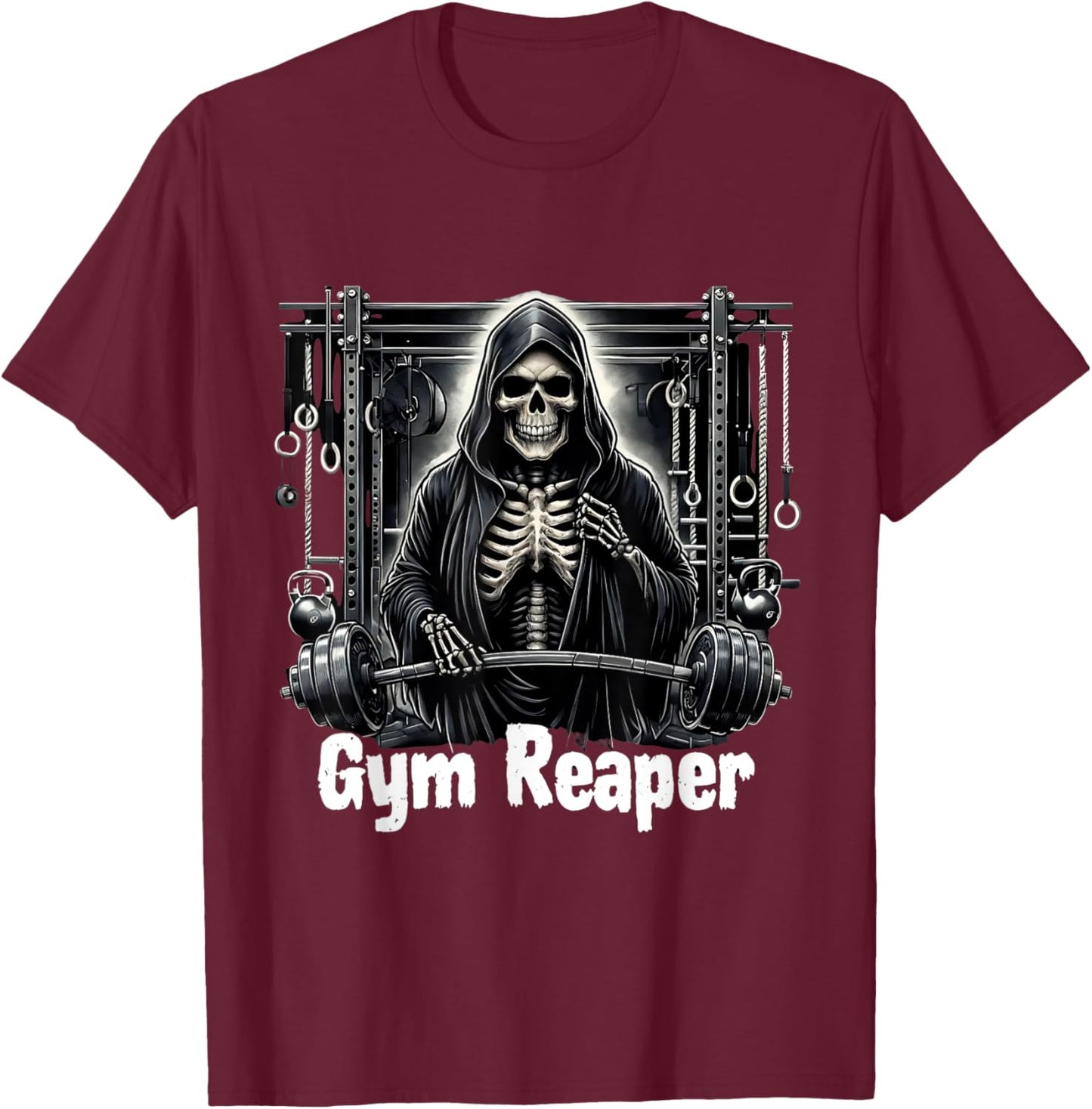Funny Gym Reaper Workout Bodybuilding T-Shirt - T-Shirt | Maroon