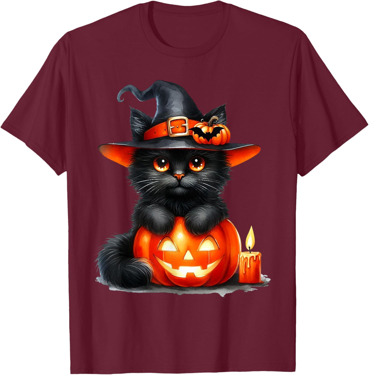 Funny Cat Pumpkin Halloween Black Cat Lover Cat Mom Cat Dad T-Shirt - T-Shirt | Maroon