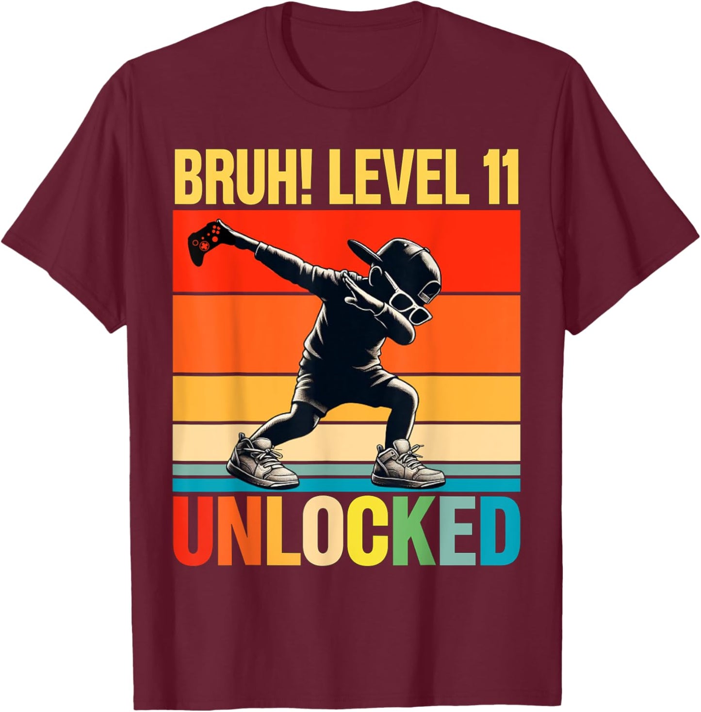 11 Year Old Birthday Dabbing Boy Bruh 11th level unlocked T-Shirt - T-Shirt | Maroon