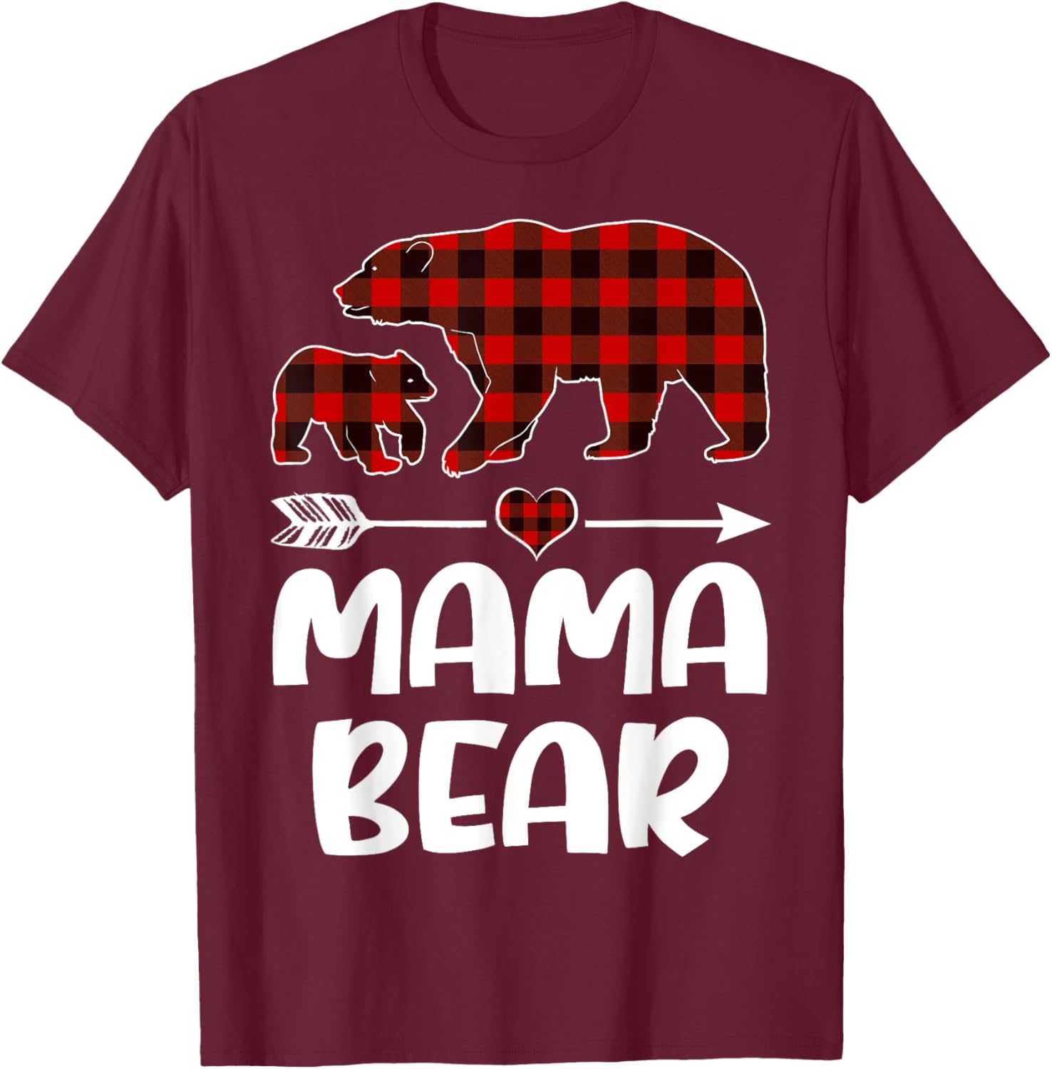 Mama Bear Red& Black Plaid Flannel Christmas Family Pajamas T-Shirt - T-Shirt | Maroon