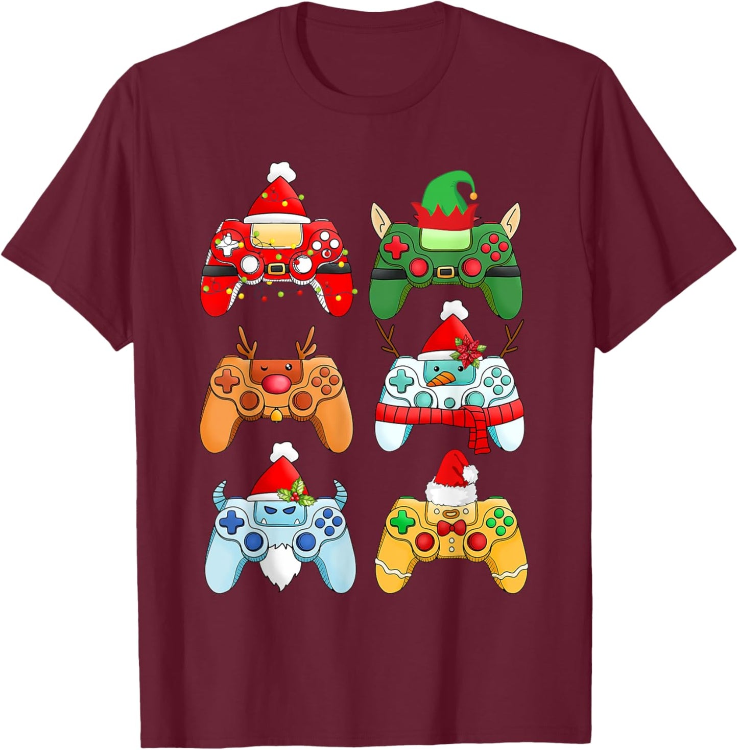 Video Game Christmas Controller Xmas Gamer Santa Hat Boys T-Shirt - T-Shirt | Maroon