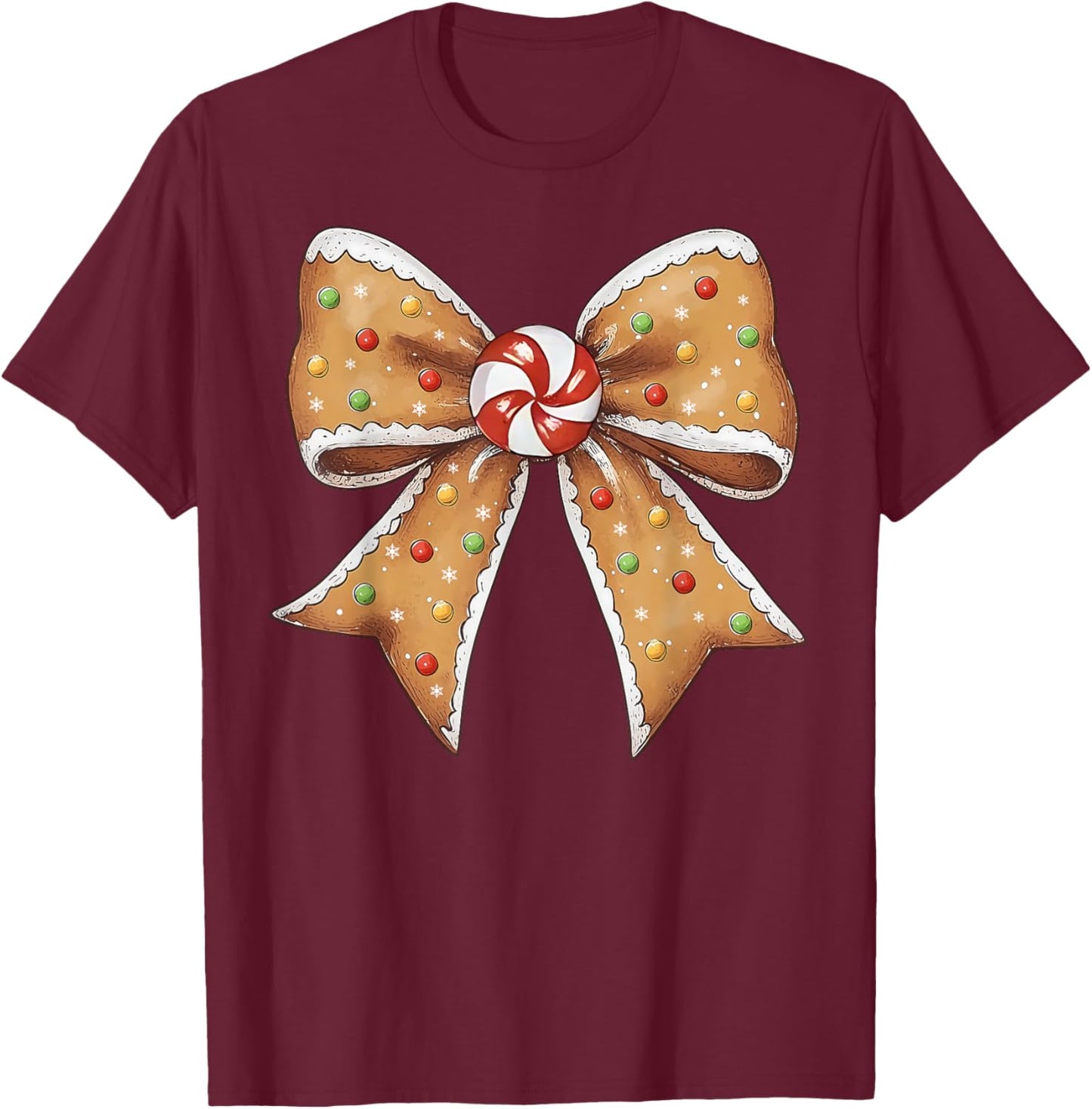 Cute Gingerbread Coquette Bow Christmas Women Kids Girls T-Shirt - T-Shirt | Maroon