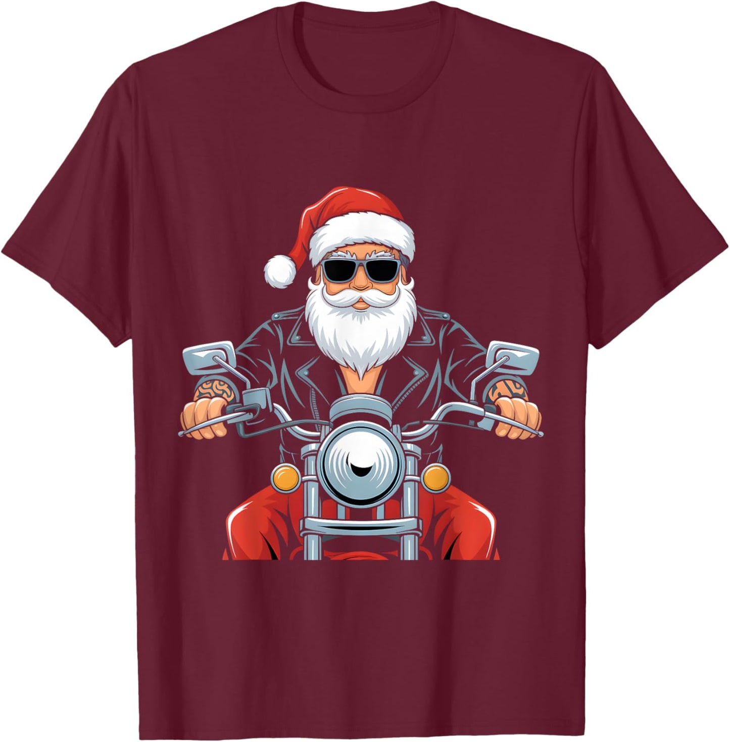 Christmas Funny Santa Claus Humor X-Mas Vacation Motorcycle T-Shirt - T-Shirt | Maroon