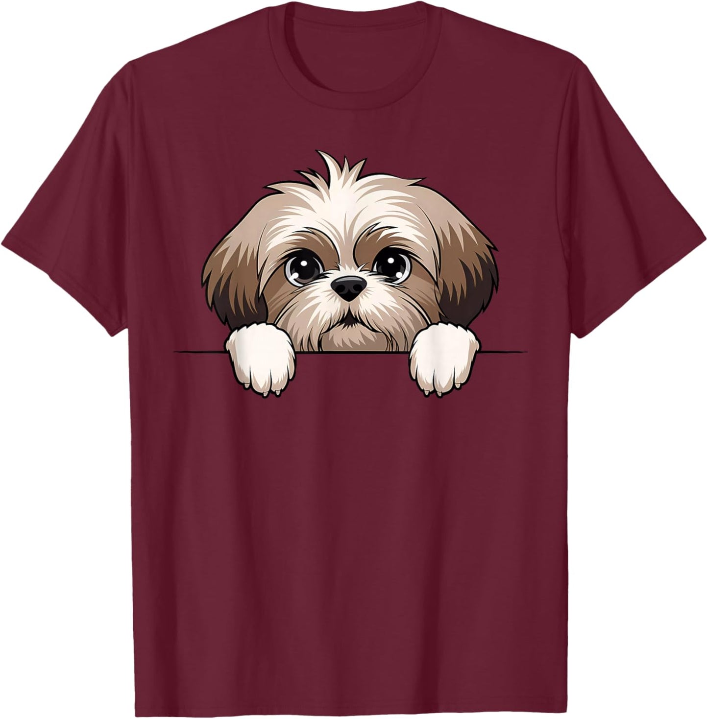 Cute Shih Tzu Peeking Puppy Funny Dog Lover T-Shirt - T-Shirt | Maroon