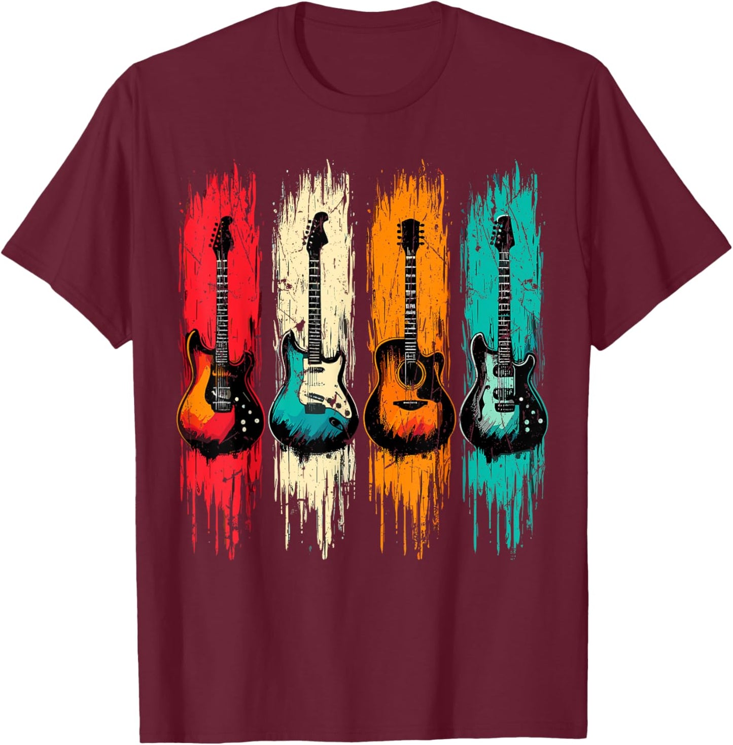 Vintage Guitar Music Band Guitarist T-Shirt - T-Shirt | Maroon
