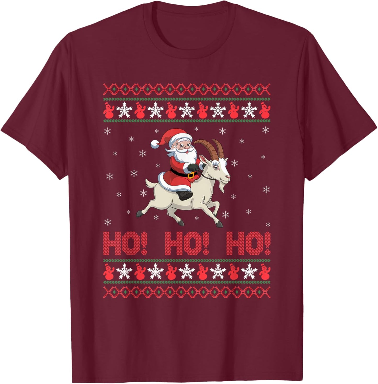 Ho Ho Ho Santa Riding Goat Ugly Christmas Sweater T-Shirt - T-Shirt | Maroon
