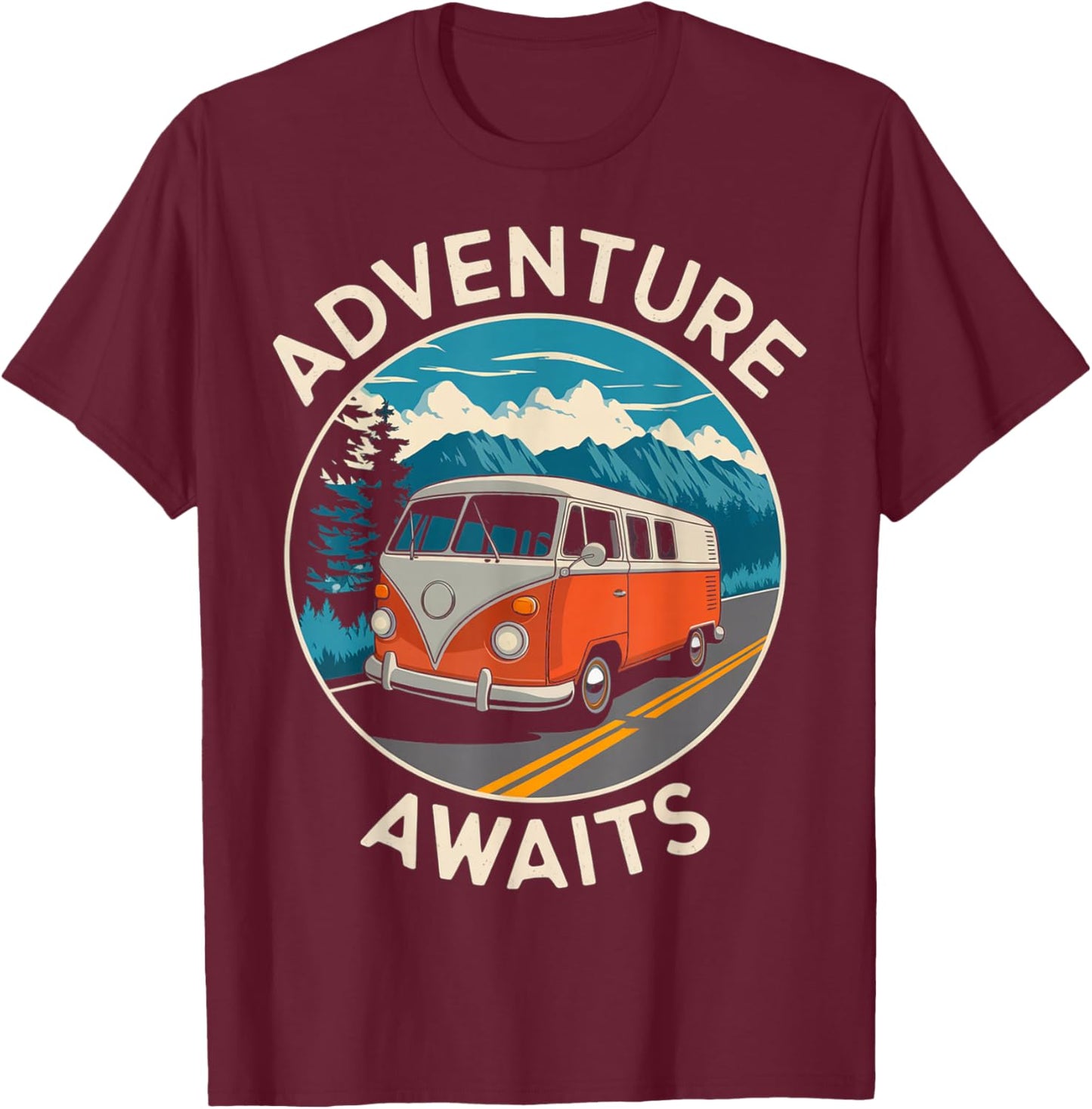 Vintage Van Scenic Road Trip T-Shirt - T-Shirt | Maroon