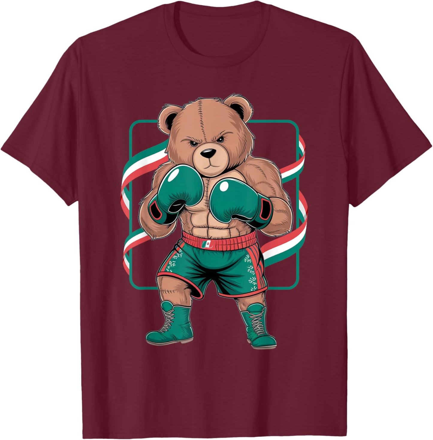 Mexican Teddy Bear Boxing Player Gloves Gym Stylish Costume T-Shirt - T-Shirt | Maroon