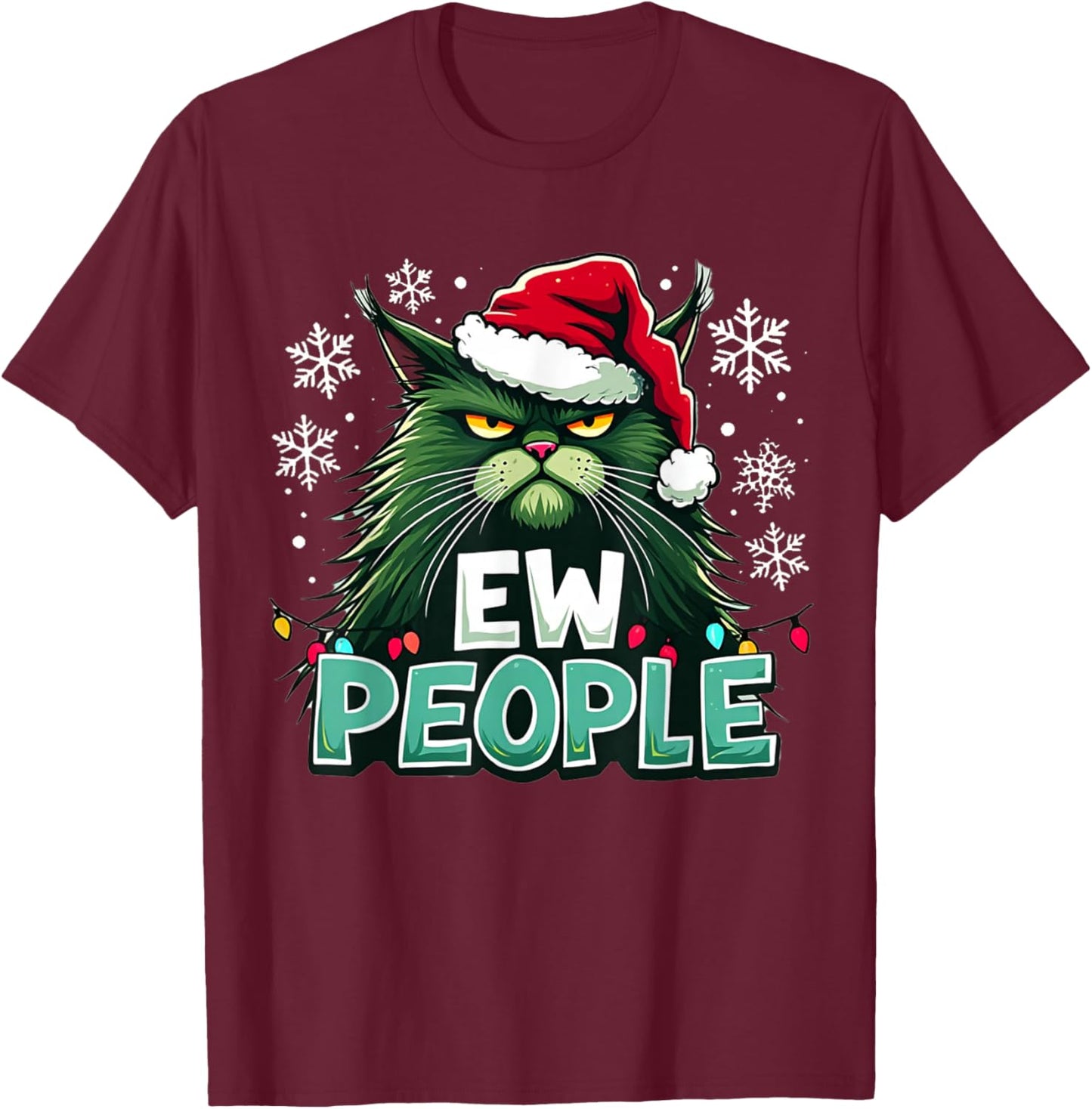 Ew people xmas Cat lover men fun cat saying T-Shirt - T-Shirt | Maroon