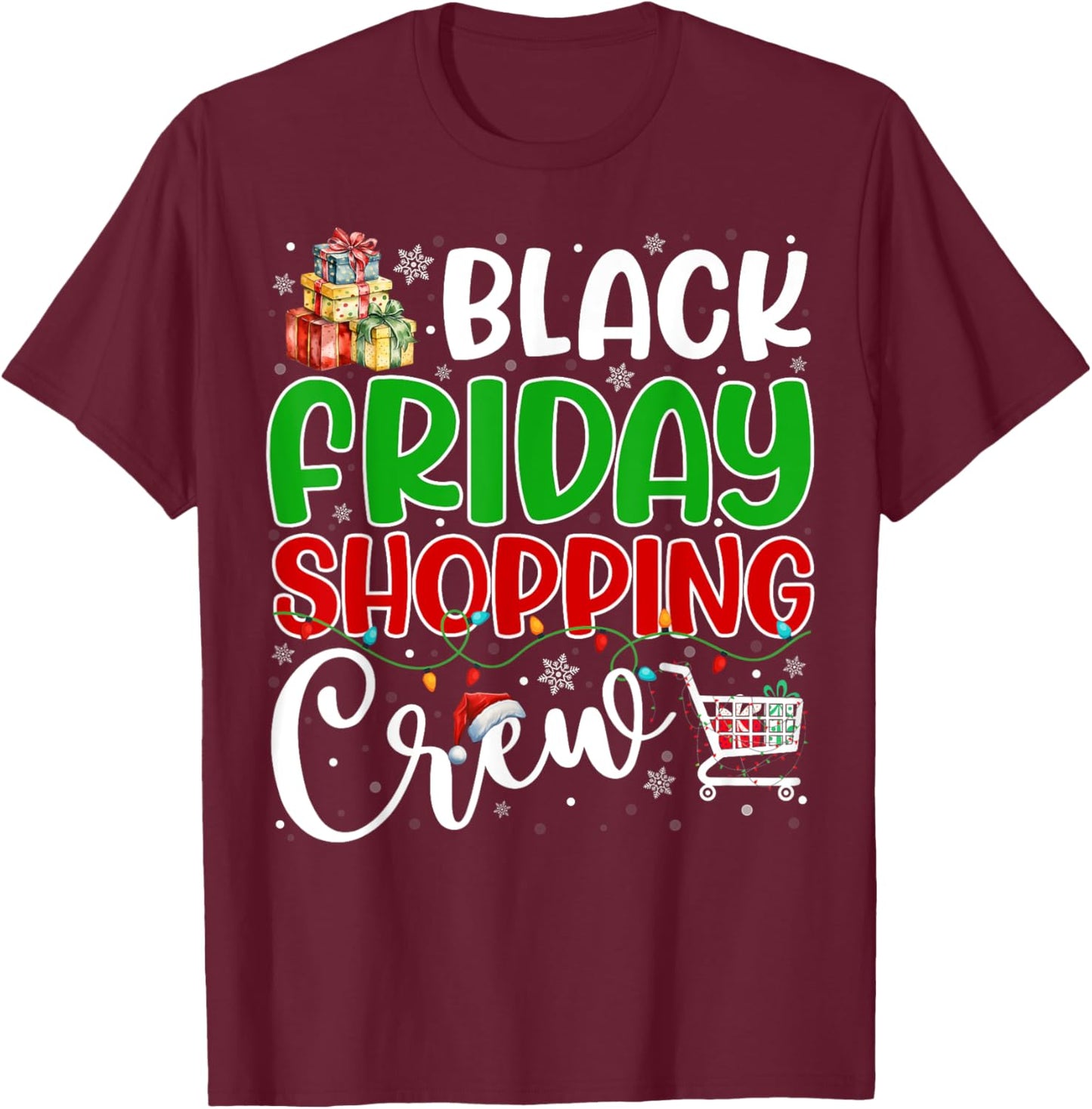 Friday Shopping Crew Christmas Family Group Black Shopping T-Shirt - T-Shirt | Maroon