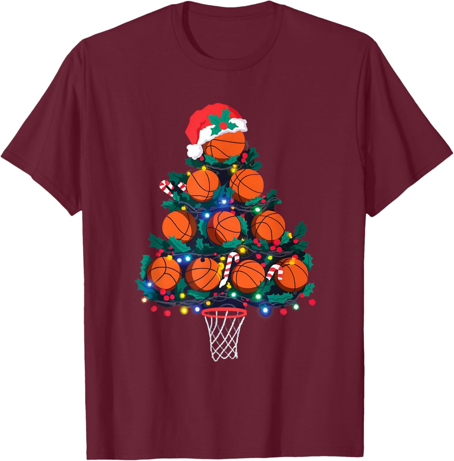 Basketball Christmas Tree Basketball Sports Lover Xmas T-Shirt - T-Shirt | Maroon