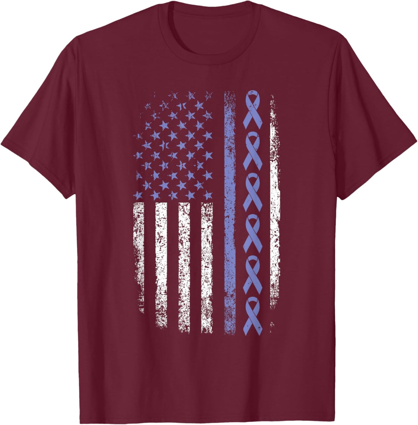 Stomach Cancer Awareness American Flag Stomach Cancer T-Shirt - T-Shirt | Maroon
