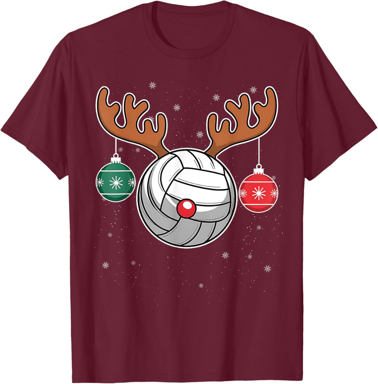 Cute Reindeer Volleyball Women Men Christmas Xmas Reindeer Volleyball Christmas Volleyball Lover Pajama Xmas T-Shirt - T-Shirt | Maroon