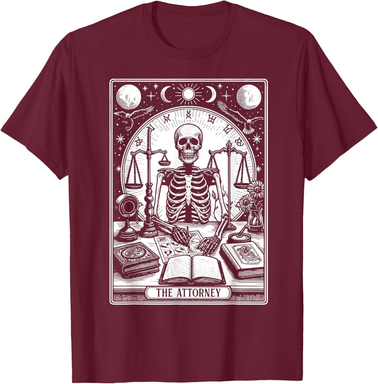 Retro The Attorney Tarot Card Skeleton Lawyer Law Men Women T-Shirt - T-Shirt | Maroon