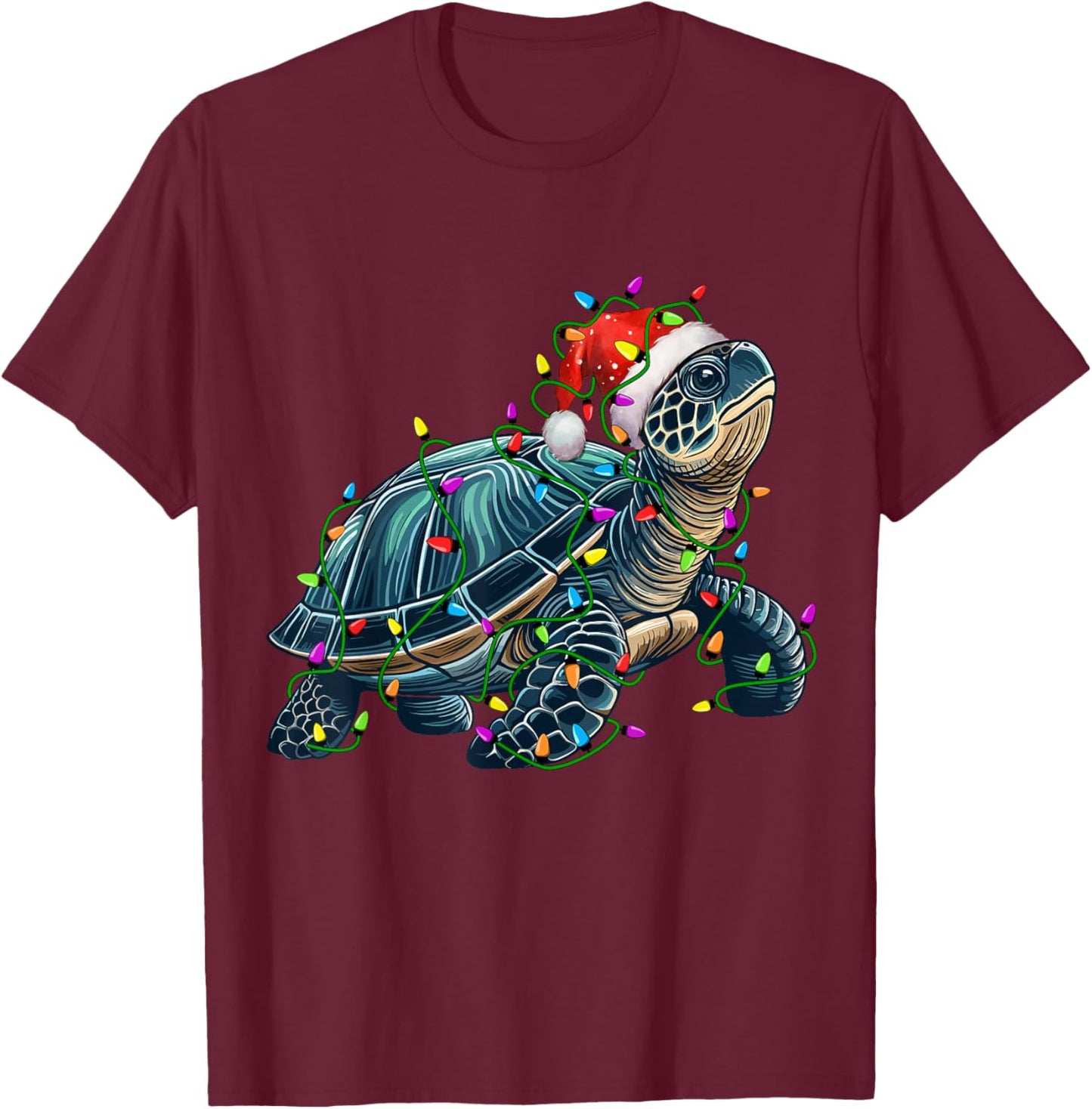 Turtle Santa Christmas Tree Lighting Xmas Funny T-Shirt - T-Shirt | Maroon