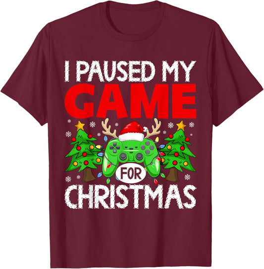 Paused My Game Christmas Gamer Xmas Men Boys Kids Teen T-Shirt - T-Shirt | Maroon