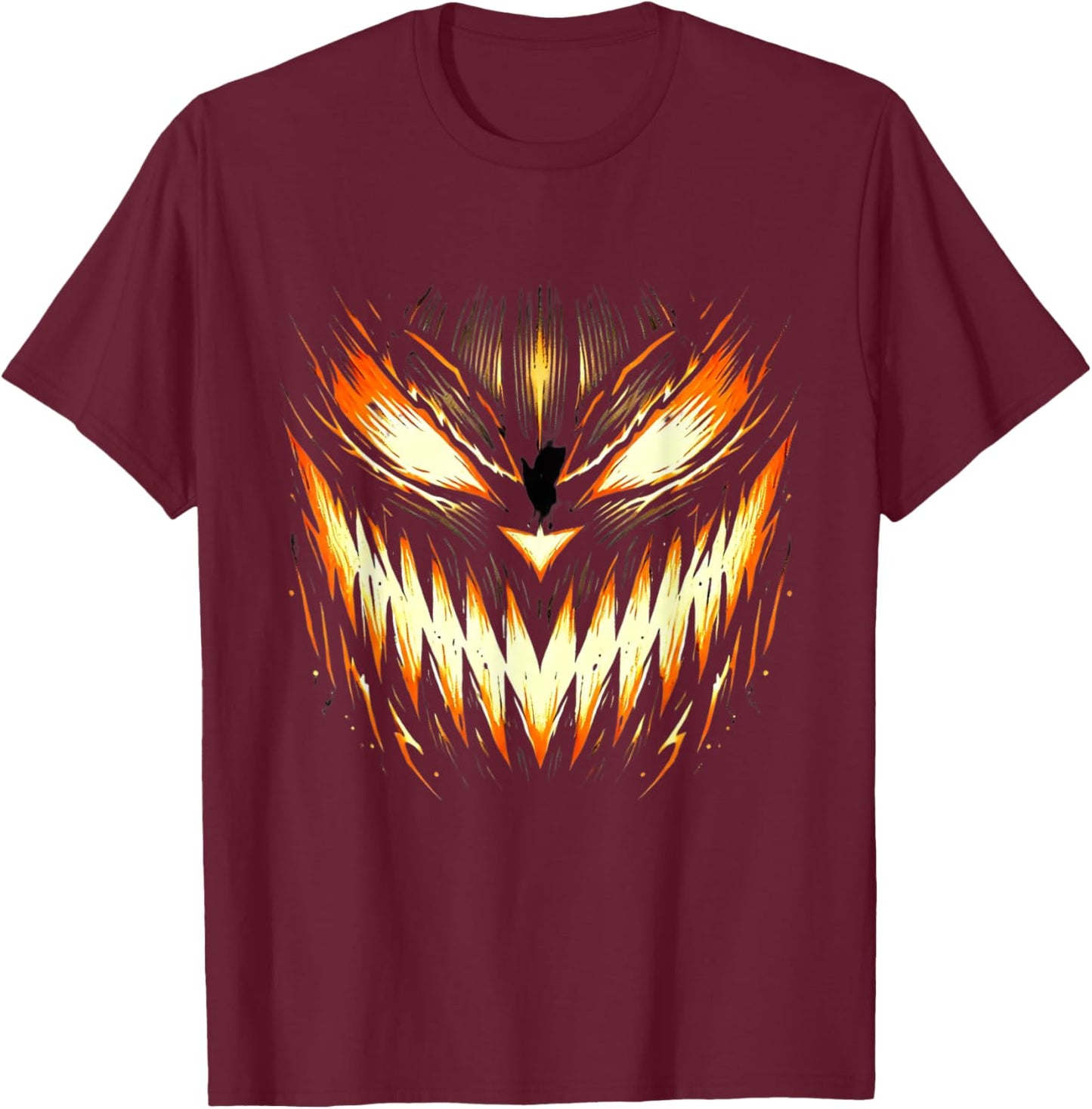 Scary Jack O Lantern Face Carved Pumpkin Halloween Costume T-Shirt - T-Shirt | Maroon